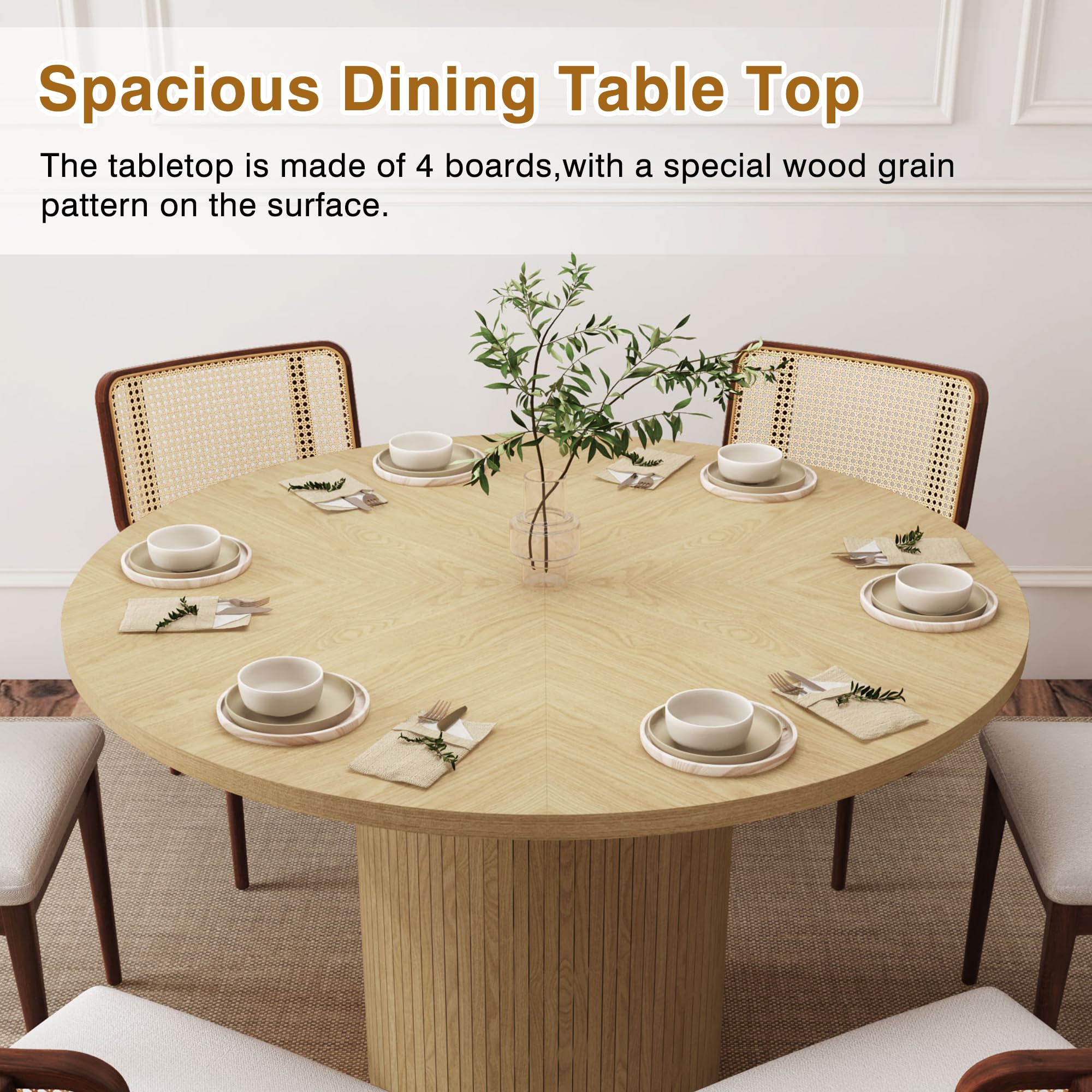 47 Inch Round Dining Table - Farmhouse Fluted Pedestal Base, Modern Solid Wood Small Circle Kitchen Table for Dining Room & Living Room | Perfect for Small Spaces, Breakfast Nooks & Cozy Gatherings
