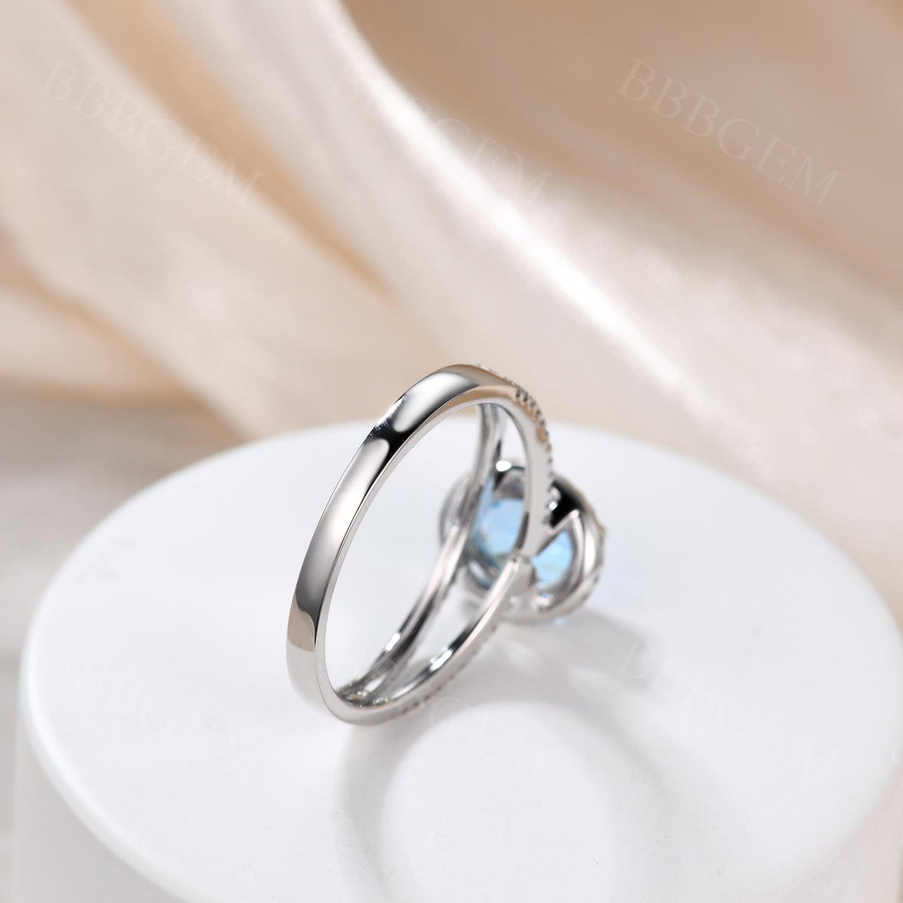 14K White Gold Sky Topaz and Diamond Engagement Ring, 6x8mm Custom Bridal Wedding Promise Ring, Handcrafted Fine Jewelry with Prong Setting - Perfect for Proposals, Anniversaries, and Special Occasions
