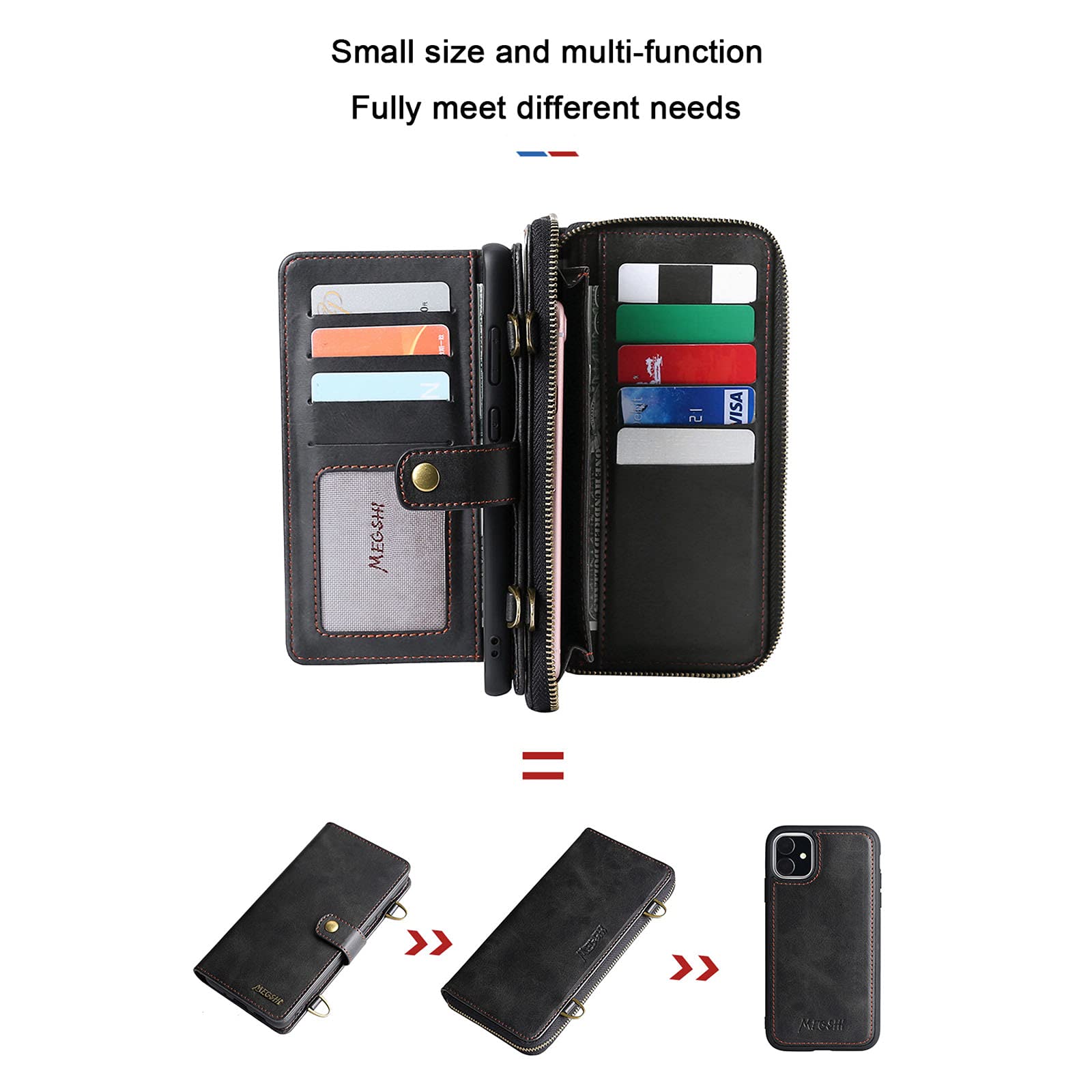 Multi-Function Wallet Phone Case for iPhone 12 with Crossbody Chain Strap - 13 Card Slots, 3 Cash Pockets & Zippered Wallet | Perfect for Travel, Shopping & Everyday Use