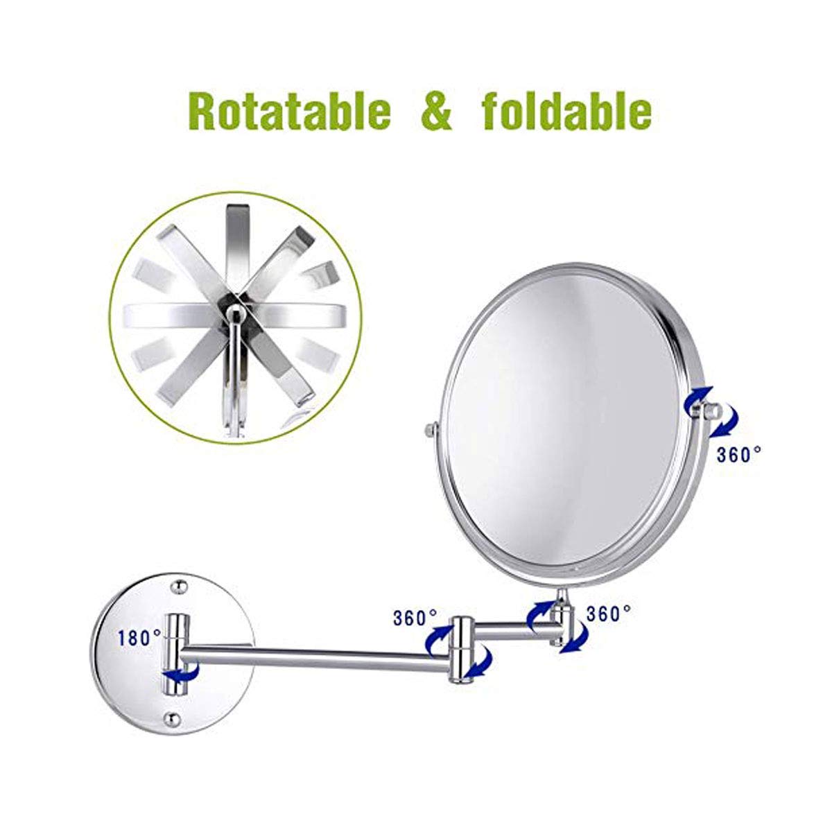 10X Magnification Wall Mount Makeup Mirror - 8 Inch Double Sided Vanity Mirror with 180° Rotation for Precise Makeup, Shaving & Skincare - Perfect for Bathroom, Bedroom & Dressing Room Vanity Setup
