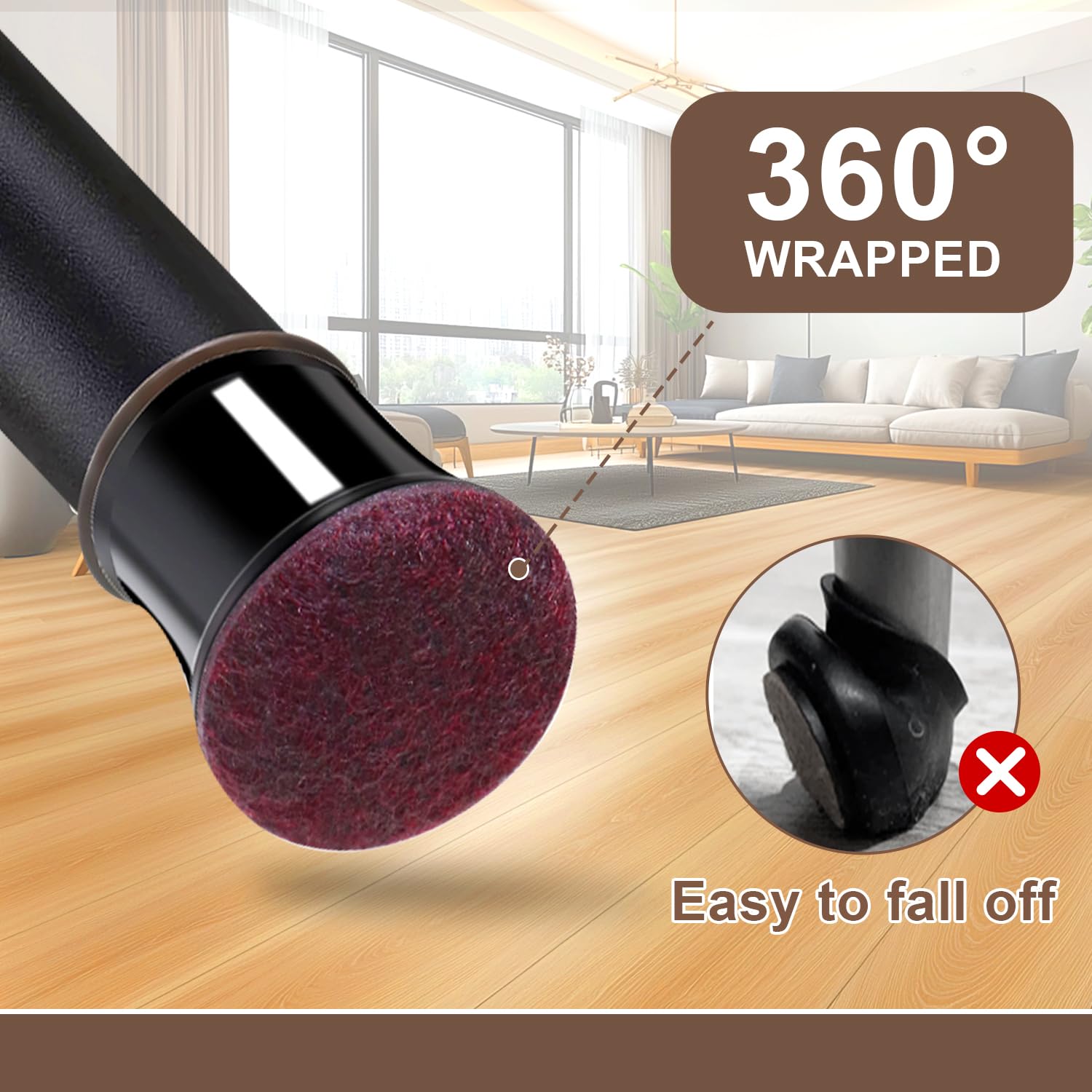 20 Pack Black Rubber & Felt Chair Leg Floor Protectors - 0.6