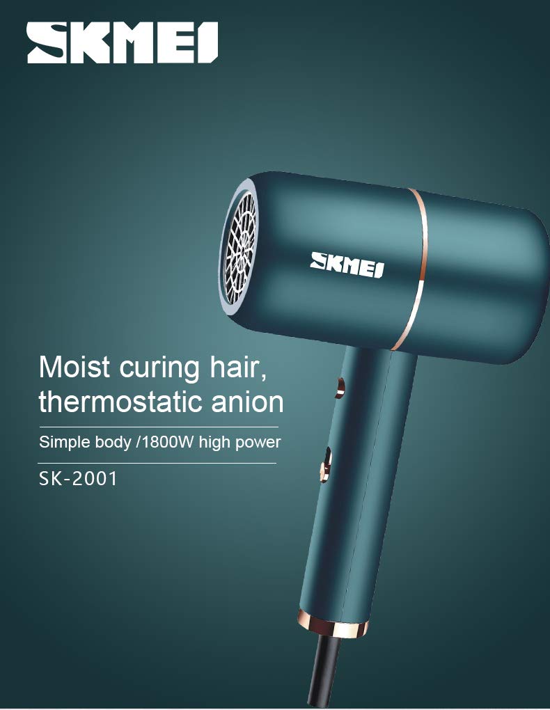Skmei 2003 Professional Hair Dryer for Women - Ionic Moisturizing Technology for Smooth & Shiny Hair - Fast Drying with Negative Ions (Grey/Red) - Perfect for Home Salon, Travel & Daily Hair Care