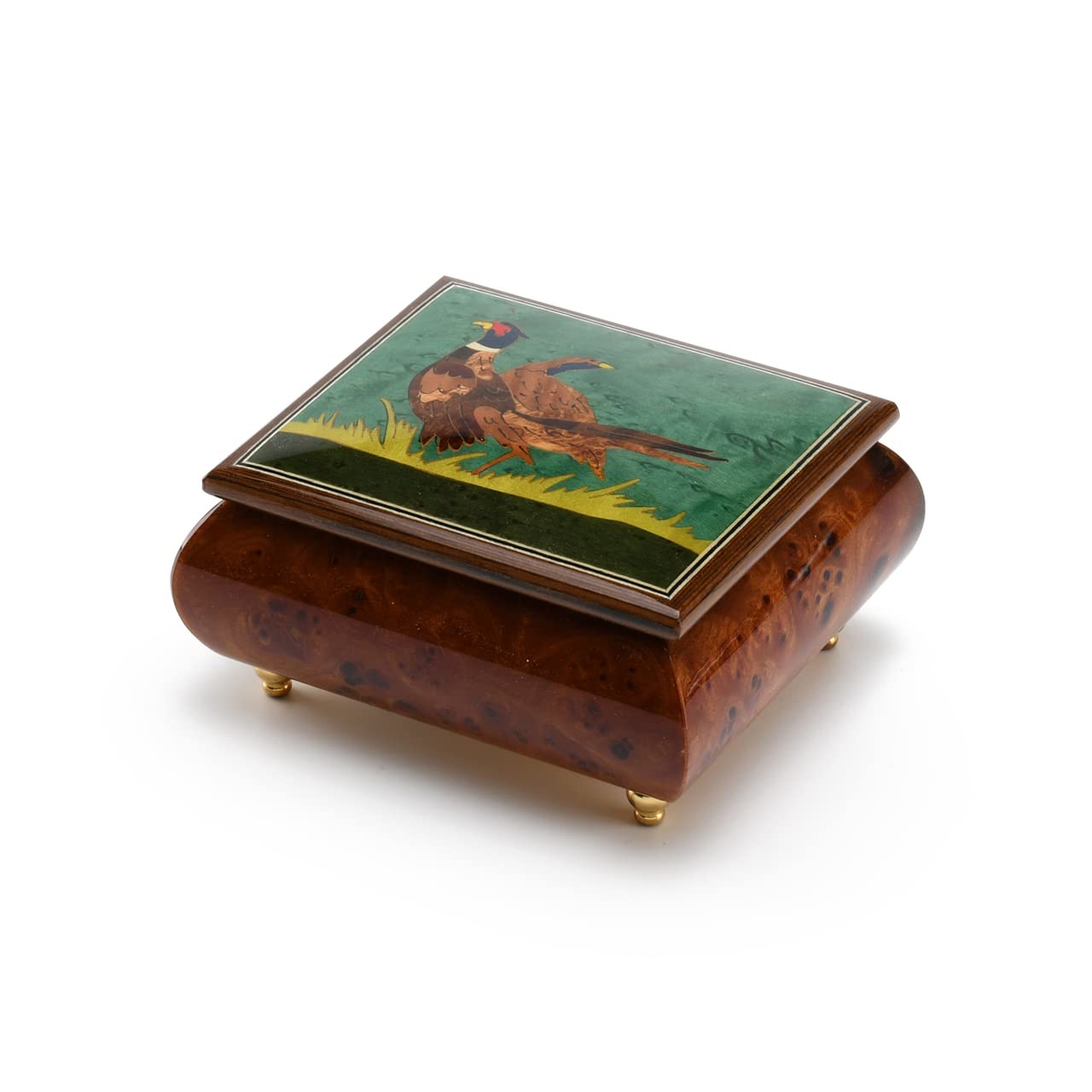Handcrafted 18-Note Italian Music Box with Exquisite Pheasant Inlay - Birds Theme - Plays Daddy's Little Girl & More - Perfect Gift for Weddings, Anniversaries & Baby Showers