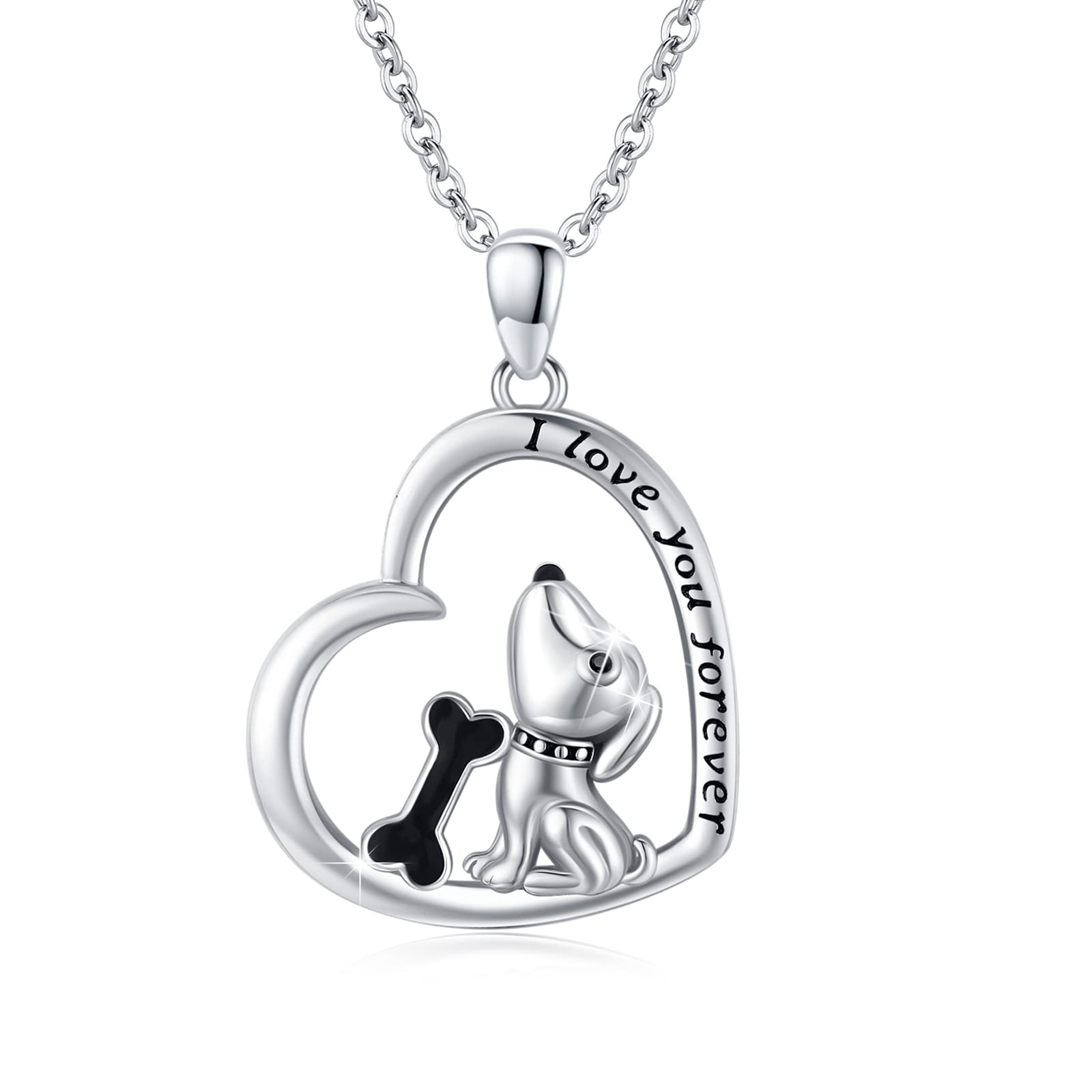 Sterling Silver Dog Necklace with Heart Pendant - Pet Lover Jewelry for Women, Dog Mom Gifts, Puppy Bone Charm Necklace - Perfect for Daily Wear, Special Occasions & Dog-Themed Parties