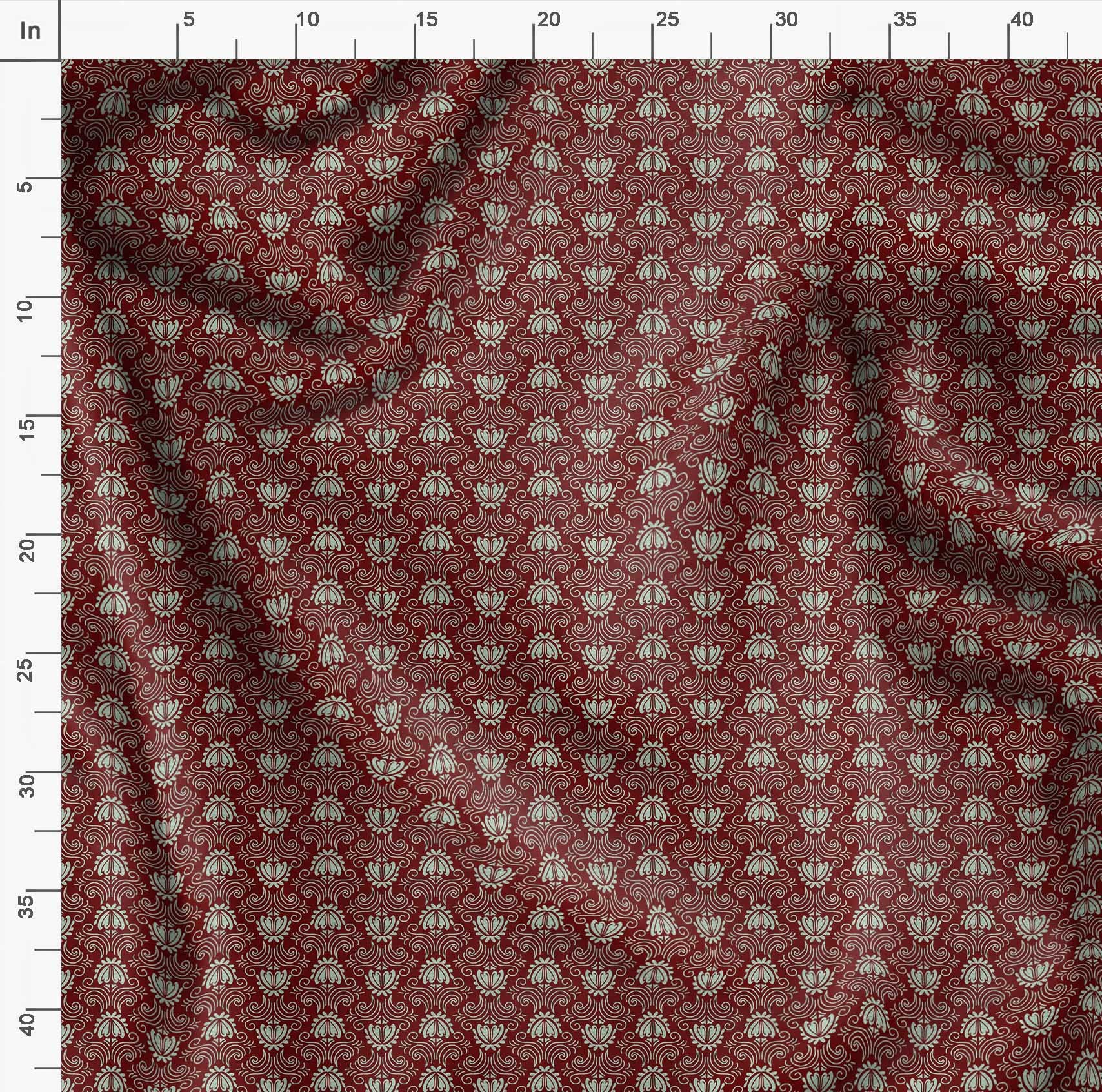 Soimoi Moss Georgette Red Fabric by The Yard - 42 Inch Wide Filigree Damask Print Material - Elegant Printed Fabric for Dresses, Scarves, Home Decor & DIY Projects