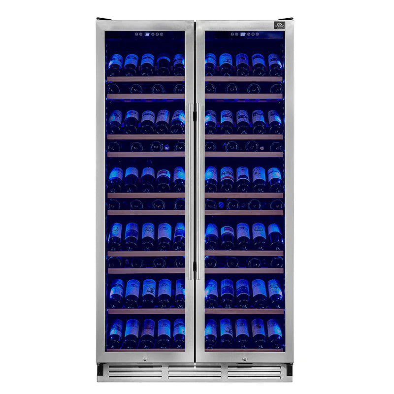 Forno Vernazza 40 Inch Side by Side Dual Zone Wine Cooler FWCDR6642 40S - Perfect for Home Bars, Restaurants, and Wine Cellars - Stainless Steel Wine Refrigerator with Temperature Control