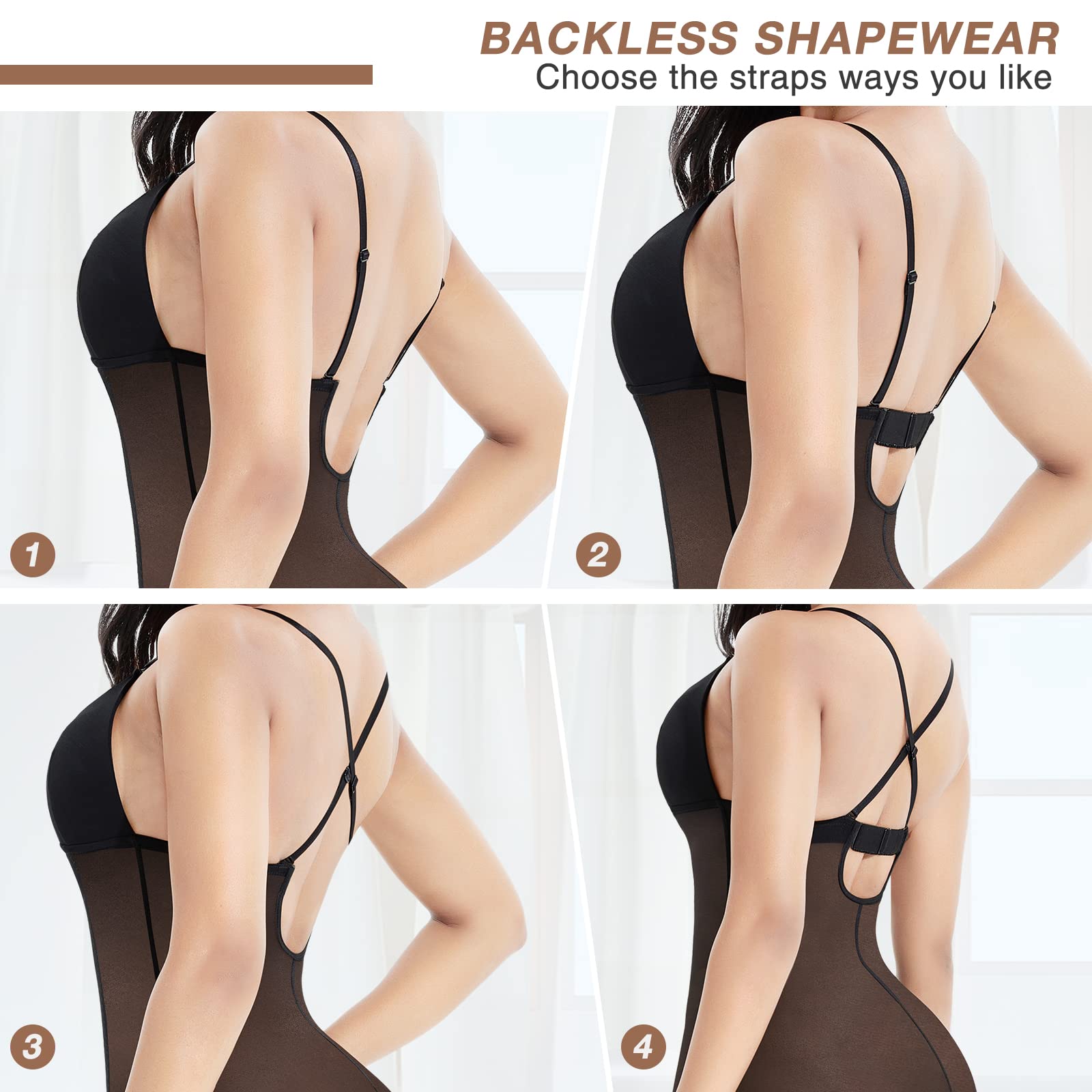 Lover-Beauty Low Back Shapewear for Backless Dresses - Tummy Control Bodysuit & Body Shaper for Women (Black) | Perfect for Weddings, Evening Gowns & Formal Events