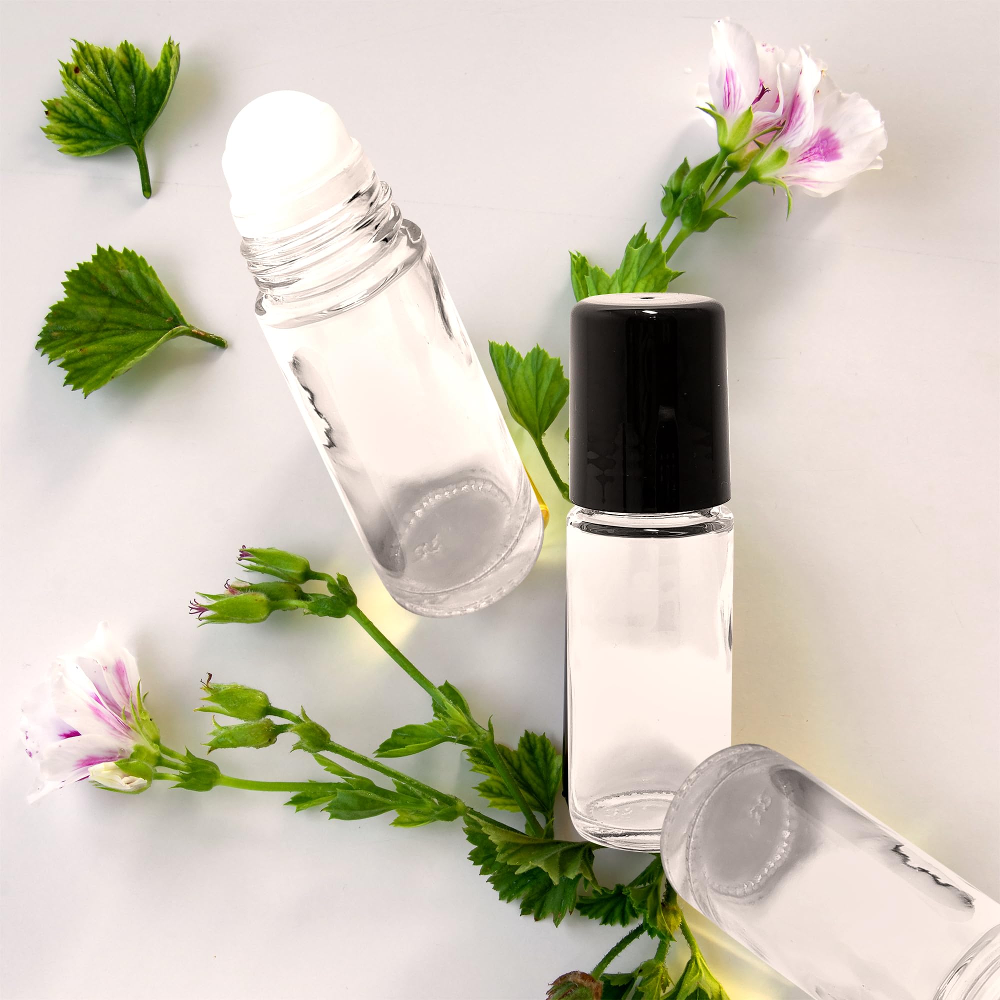 12 Pack 1 oz (30ml) Clear Refillable Roll On Glass Bottles with Rollers - Perfect for Essential Oils, Perfumes, Aromatherapy & DIY Skincare Products