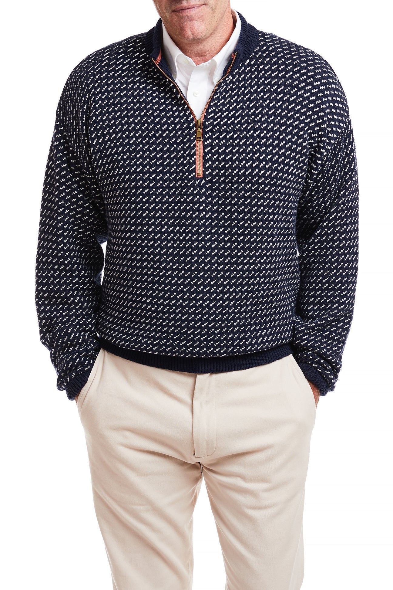 1/4 Zip Sweater for Men - Navy Birdseye Knit Pullover - Lightweight & Comfortable for Casual Wear, Outdoor Activities & Layering
