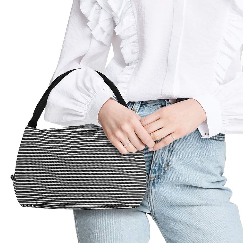 Holimo Reusable Insulated Lunch Bag for Women - Striped Black Tote with Thermal Protection | Perfect for Office, School, Picnics & Outdoor Activities