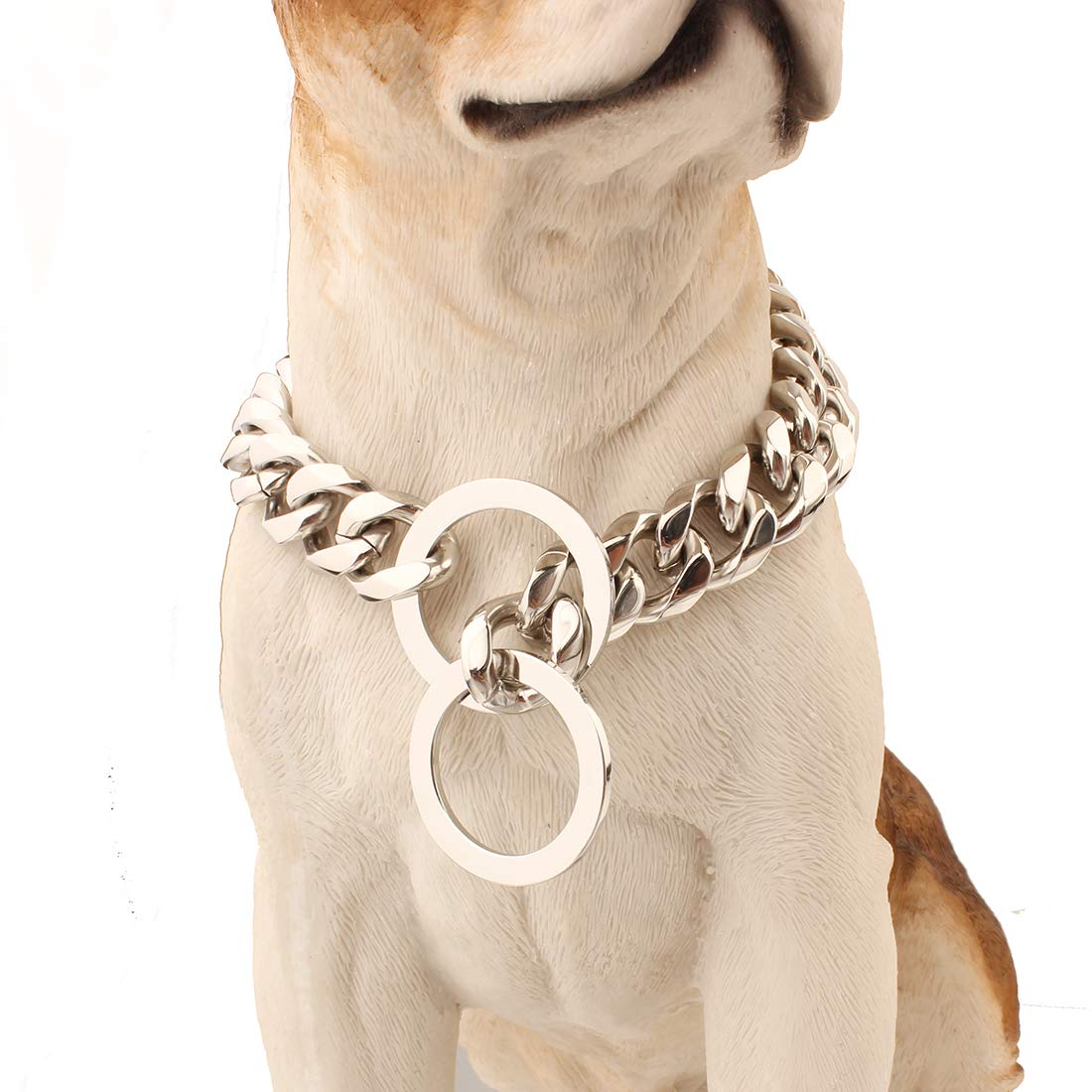 Premium 18K Gold Plated Heavy Duty Stainless Steel Dog Training Collar - 15/19mm Luxury Cuban Link Choker with Secure Clasp (15mm, 16 inch) - Perfect for Large Breed Dogs, Obedience Training & Fashion Pet Accessories