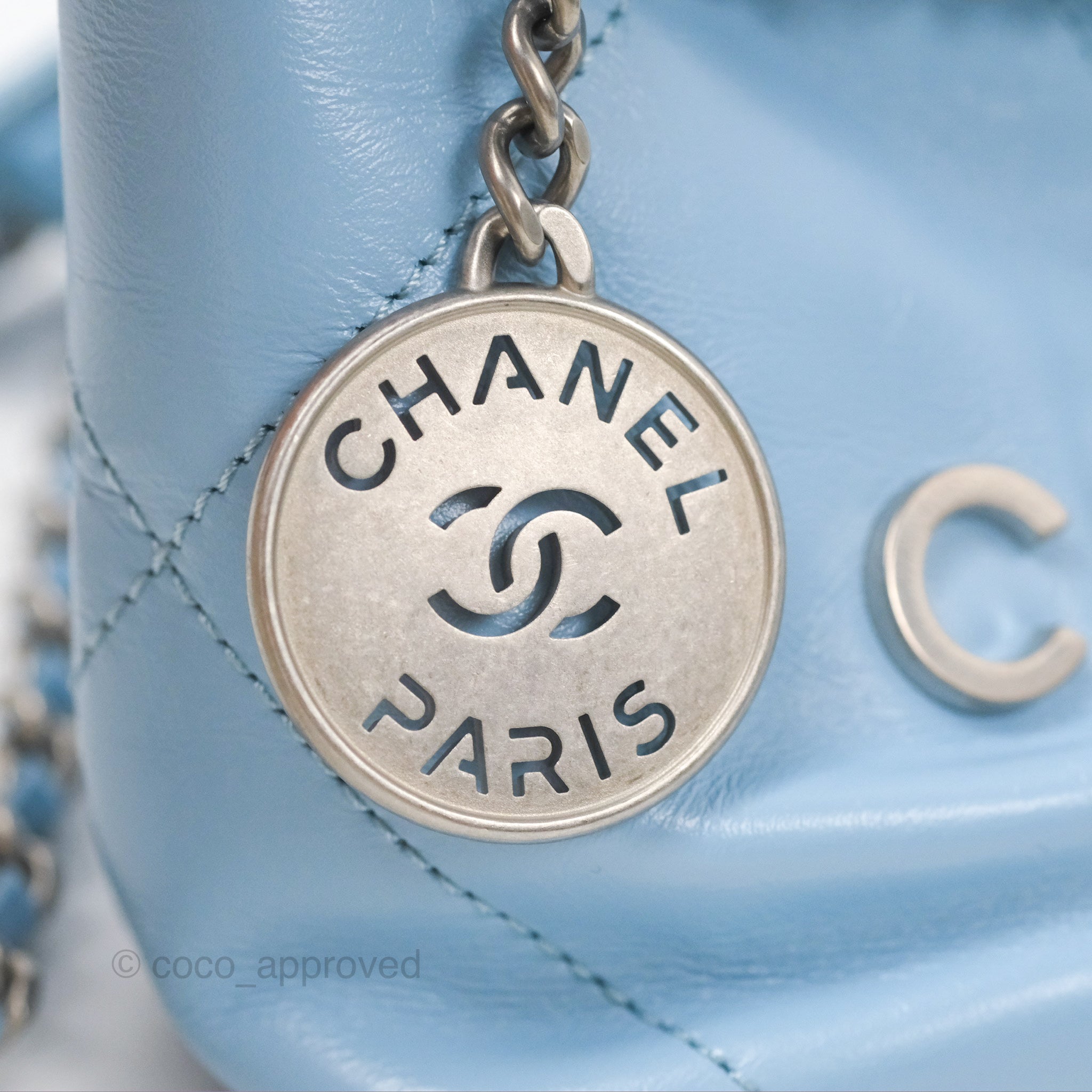 Chanel 22 Mini Bag Light Blue Shiny Crumpled Calfskin - Luxury Designer Crossbody Purse for Women | Perfect for Parties, Date Nights & Special Occasions