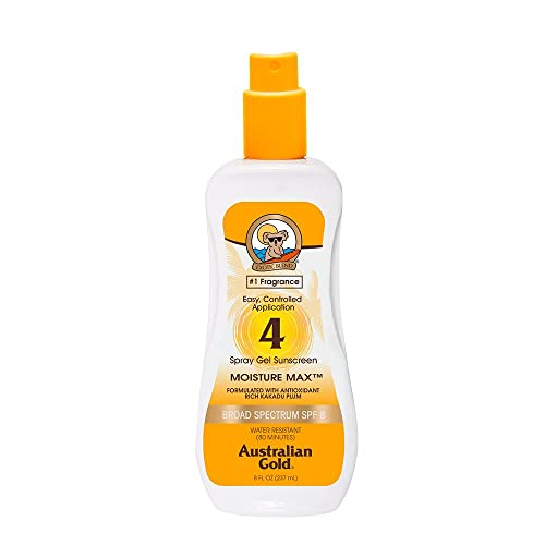 Australian Gold Clear Spray Gel SPF 4 - 8 oz Sunscreen for Tanning & Outdoor Activities - Lightweight, Non-Greasy Formula for Beach, Pool & Summer Fun