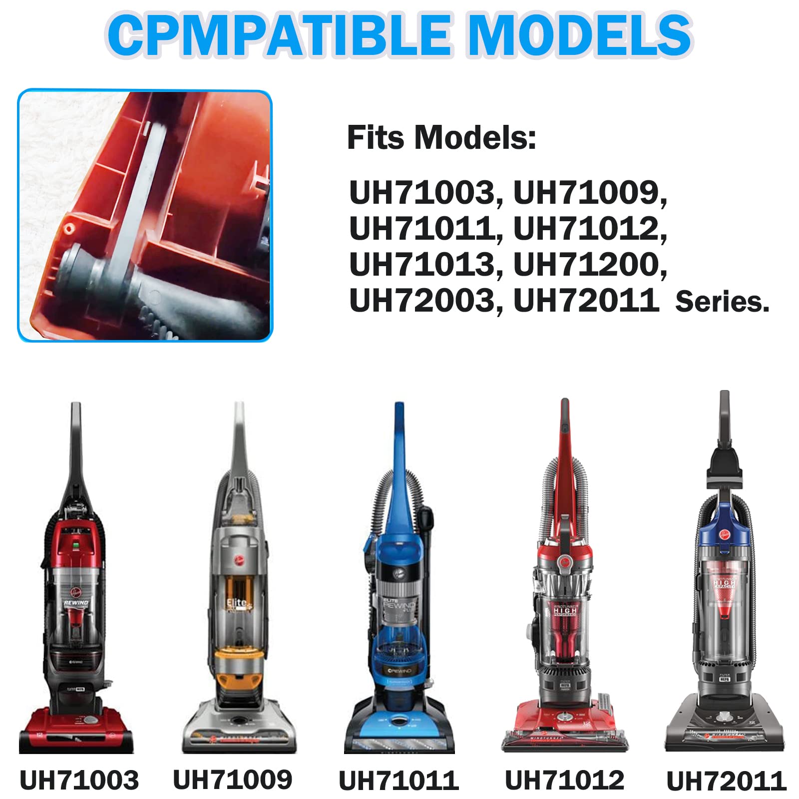 Hoover Elite Rewind Plus Vacuum Belt Replacement - Compatible with Models UH71003, UH71009, UH71011, UH71012, UH71013, UH71200, UH72003, UH72011 - Durable Upright Vacuum Cleaner Accessory for Deep Cleaning Carpets & Floors