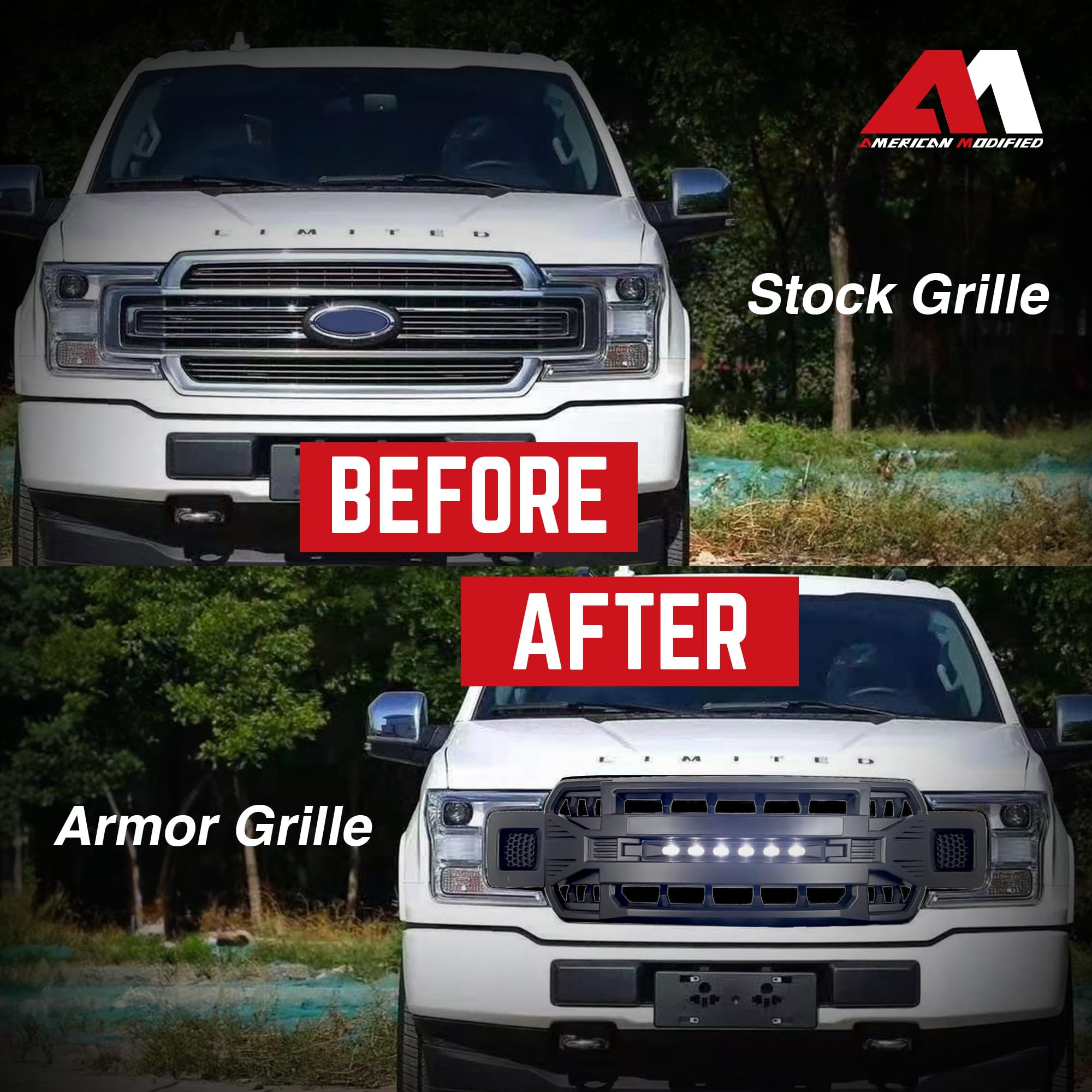 2018-2020 Ford F150 Replacement Grille - Matte Black Off-Road Front Grill with LED Lights | Compatible with F-150 Models | Perfect for Truck Upgrades & Off-Road Adventures