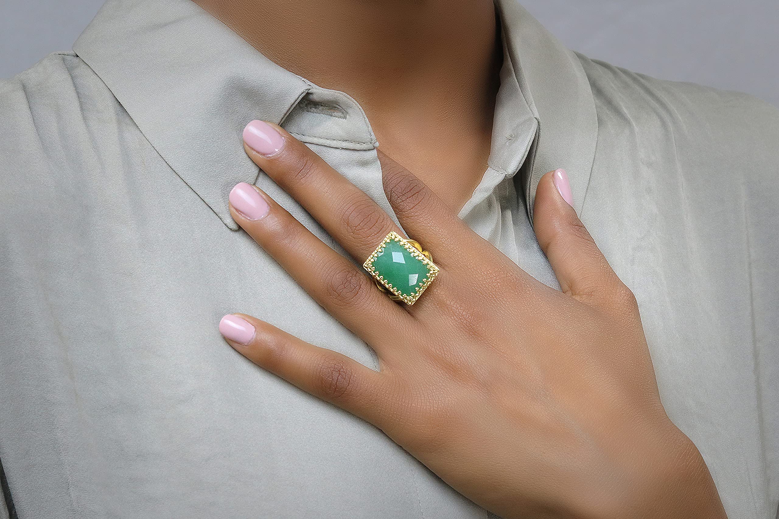 Handcrafted 14K Gold-Filled Aventurine Ring for Women - Royalty-Inspired Rectangular Gemstone Jewelry - Artisan Made with Gift Box - Perfect for Weddings, Anniversaries & Special Occasions