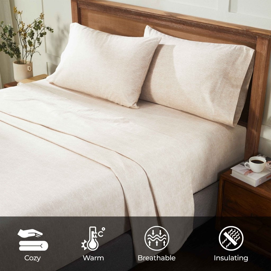 Premium Melange Flannel Cotton Two-Toned Brushed Deep Pocket Sheet Set - Ultra Soft & Cozy for Winter Nights, Perfect for Bedroom Comfort & Warmth