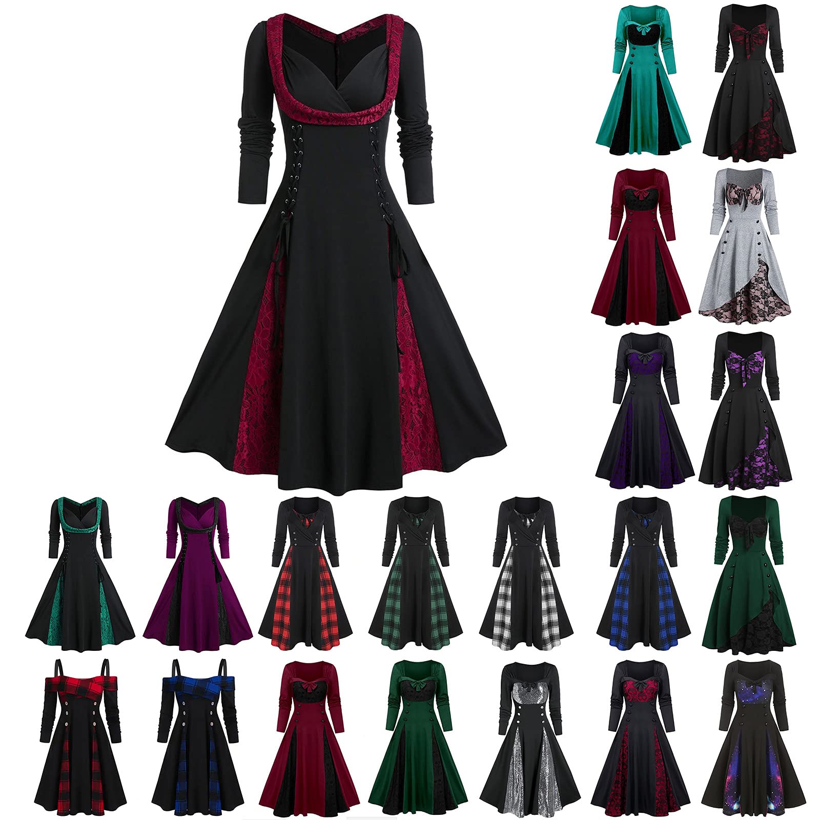 Vintage Plus Size Women's Elegant Lace Long Sleeve Party Dress - Wedding Guest, Cocktail Party & Special Occasion Formal Wear