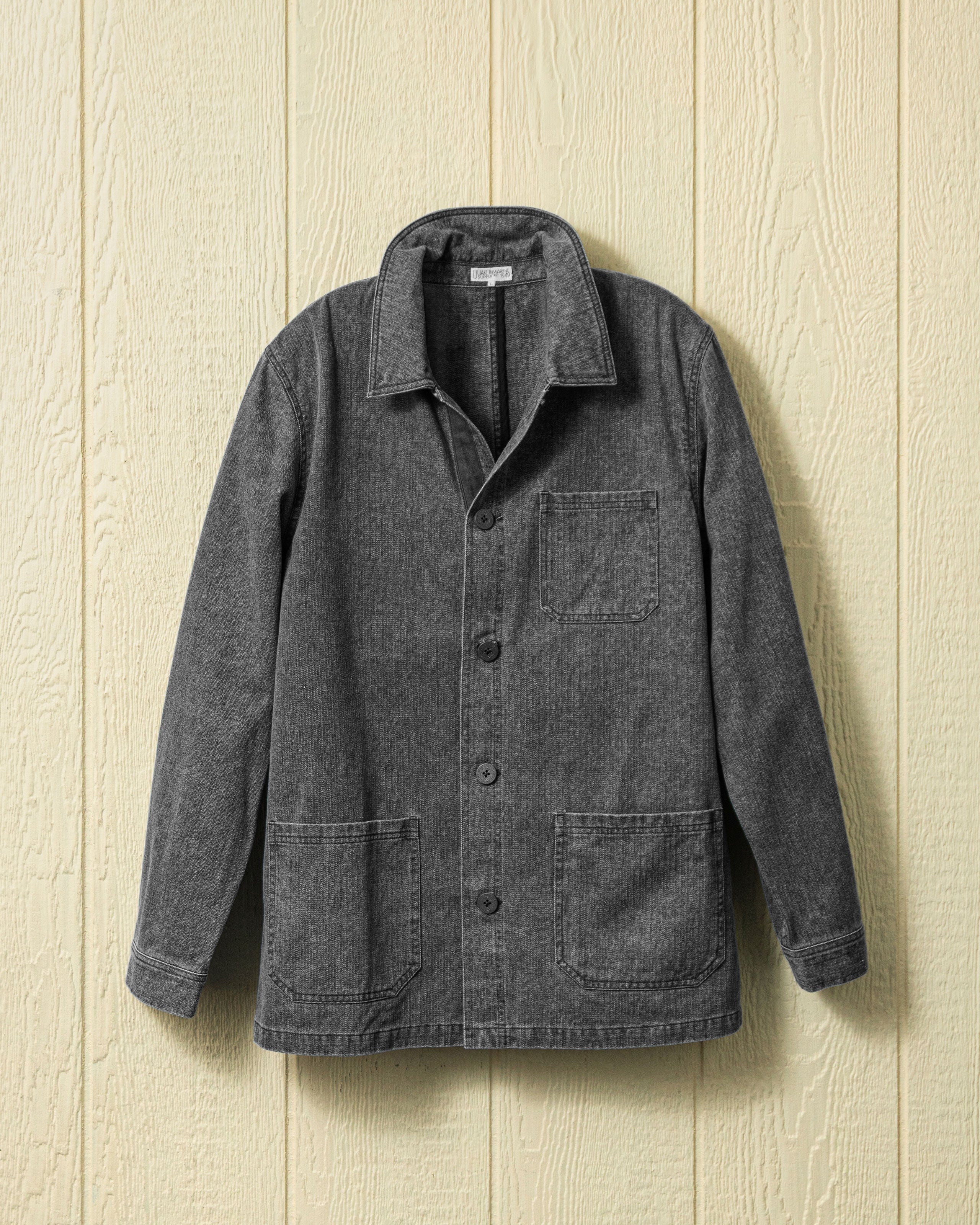 French Workman’s Jacket for Men - Graphite Salt Washed Herringbone Denim | Vintage Style Workwear Coat for Outdoor, Casual & Work Use