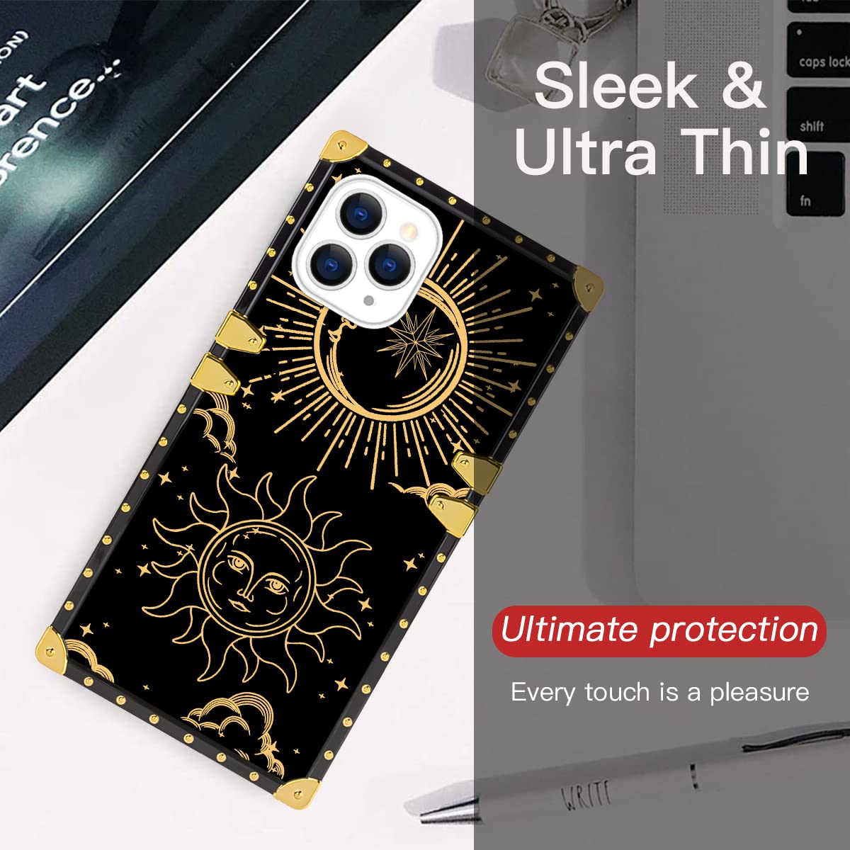 MIZEHAI iPhone 13 Pro Max Case - Sun and Moon Pattern Design, Slim Shockproof TPU Protective Cover | Retro Elegant Phone Case for Women & Men | Perfect for Daily Use, Travel, and Gift Giving
