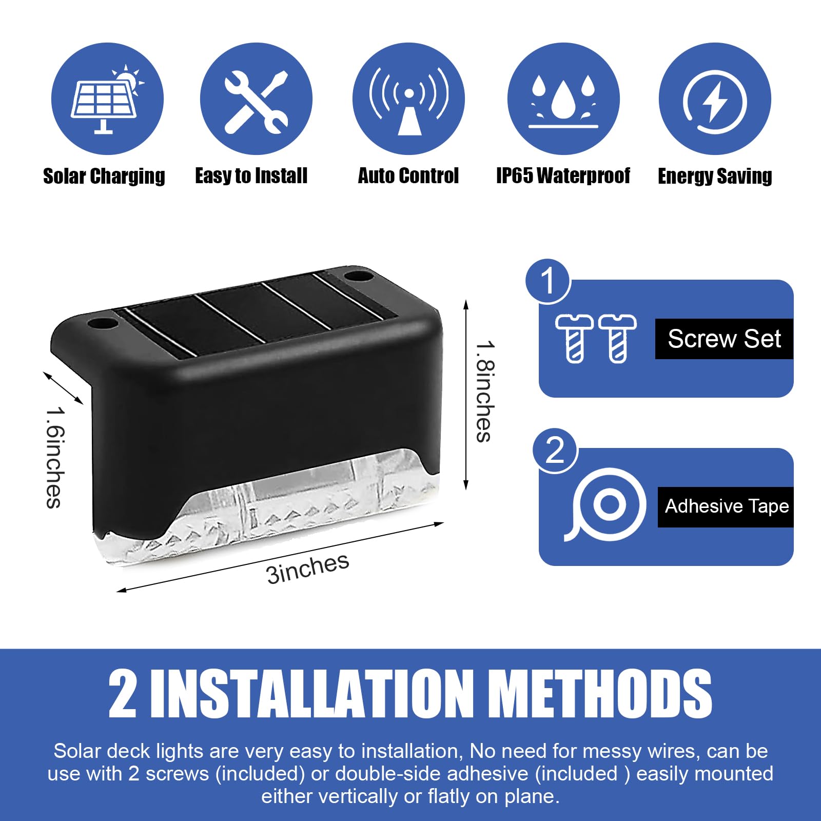 24 Pack Outdoor Solar Deck Lights - Waterproof Solar Step Lights for Stairs, Railings, Walls, Patio & Driveway | Energy-Efficient Solar Pathway Lighting for Gardens, Walkways & Outdoor Decor