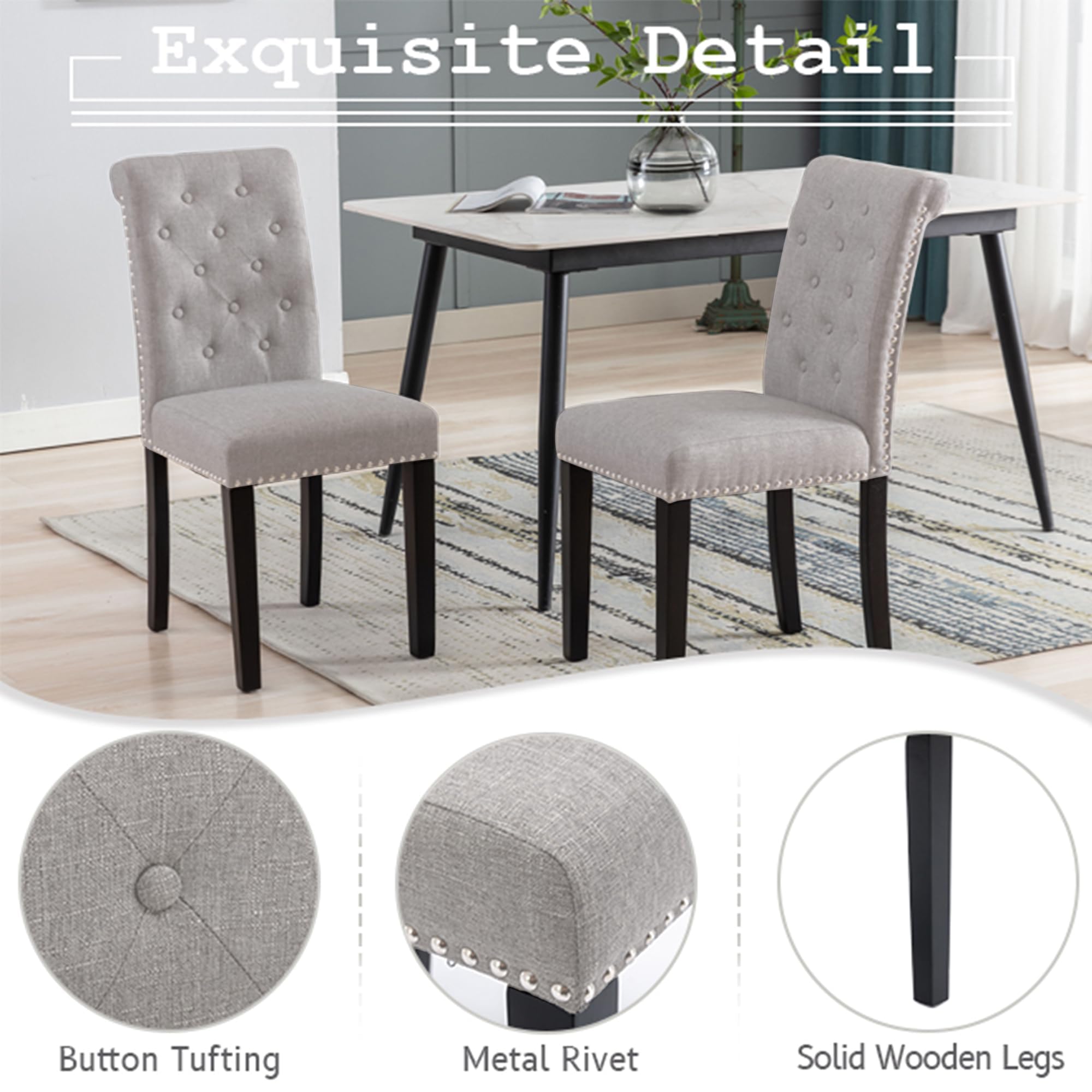 Westice 6-Piece Upholstered Fabric Dining Chair Set with Nailhead Trim & Rubber Wood Legs - Modern Kitchen & Dining Room Chairs for Small Spaces - Perfect for Apartments, Breakfast Nooks & Compact Dining Areas (Light Gray)