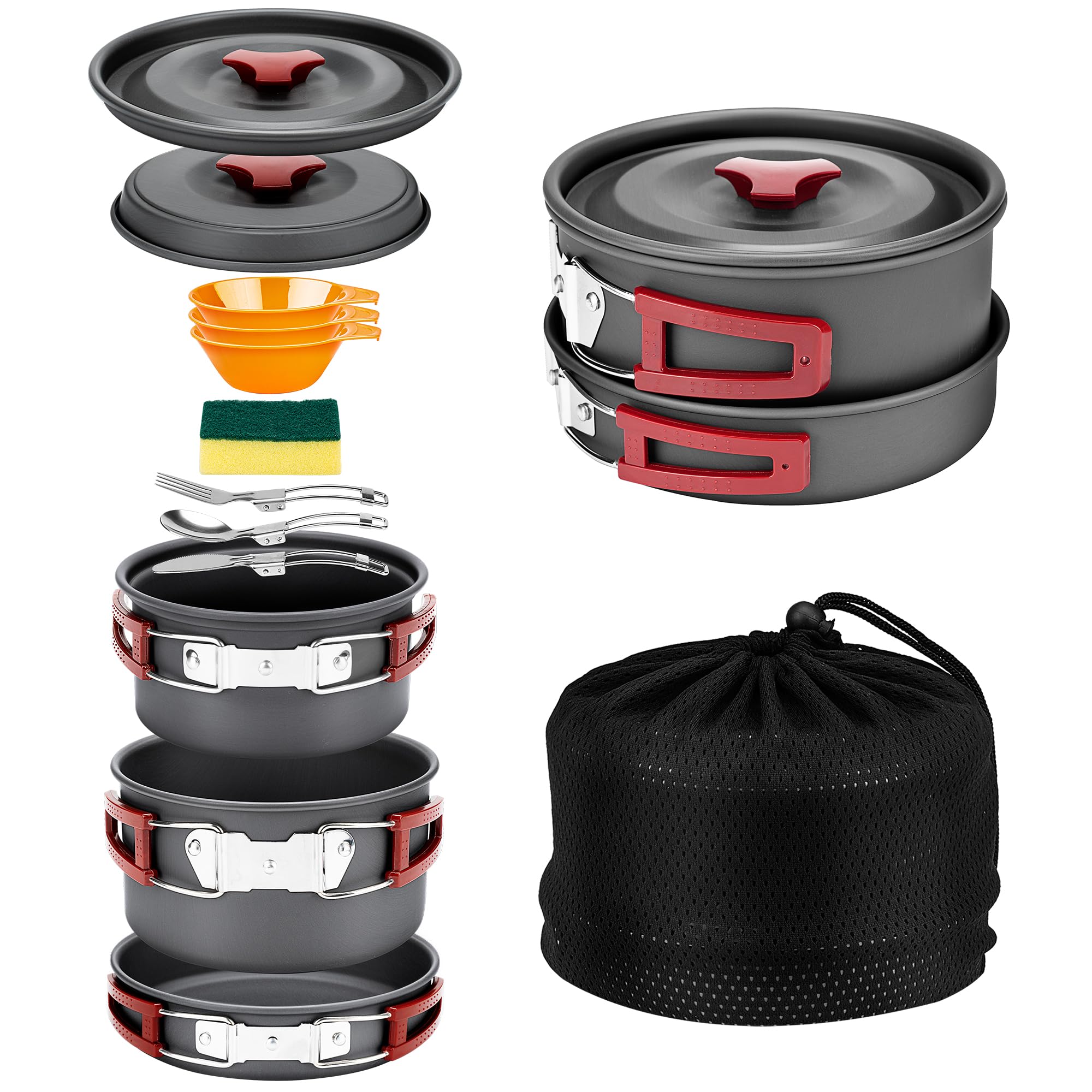 Alocs Lightweight Camping Cookware Set - Portable Outdoor Cooking Kit with Accessories for Backpacking, Hiking, Picnic & Camping | Durable Camp Stove Cookware for RV Trips, Family Campouts & Wilderness Adventures