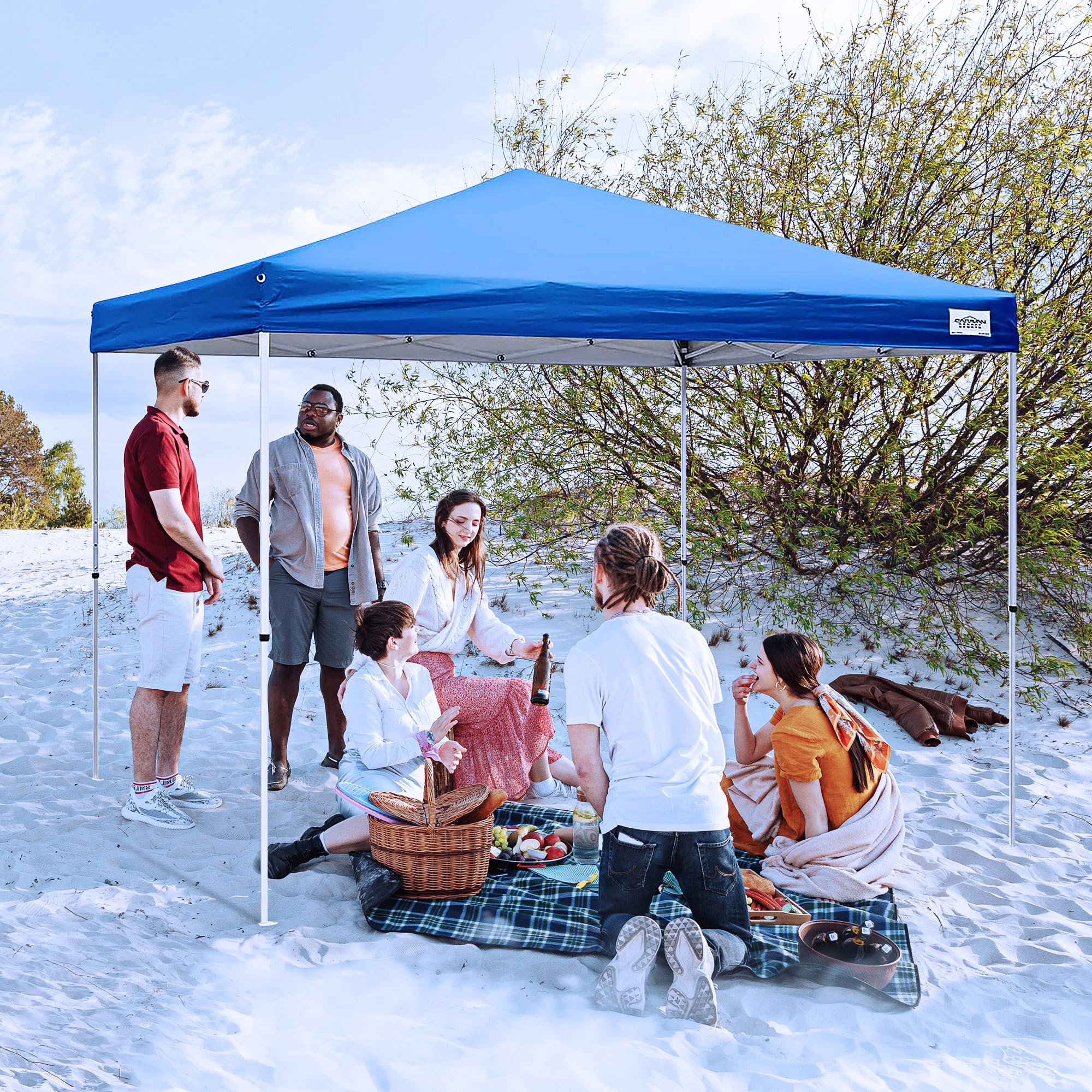 10'x10' Caravan Canopy Sports 21007800020 Pop Up Tent with 8'x8' Top - Blue Outdoor Canopy for Camping, Picnics, Beach & Backyard Parties