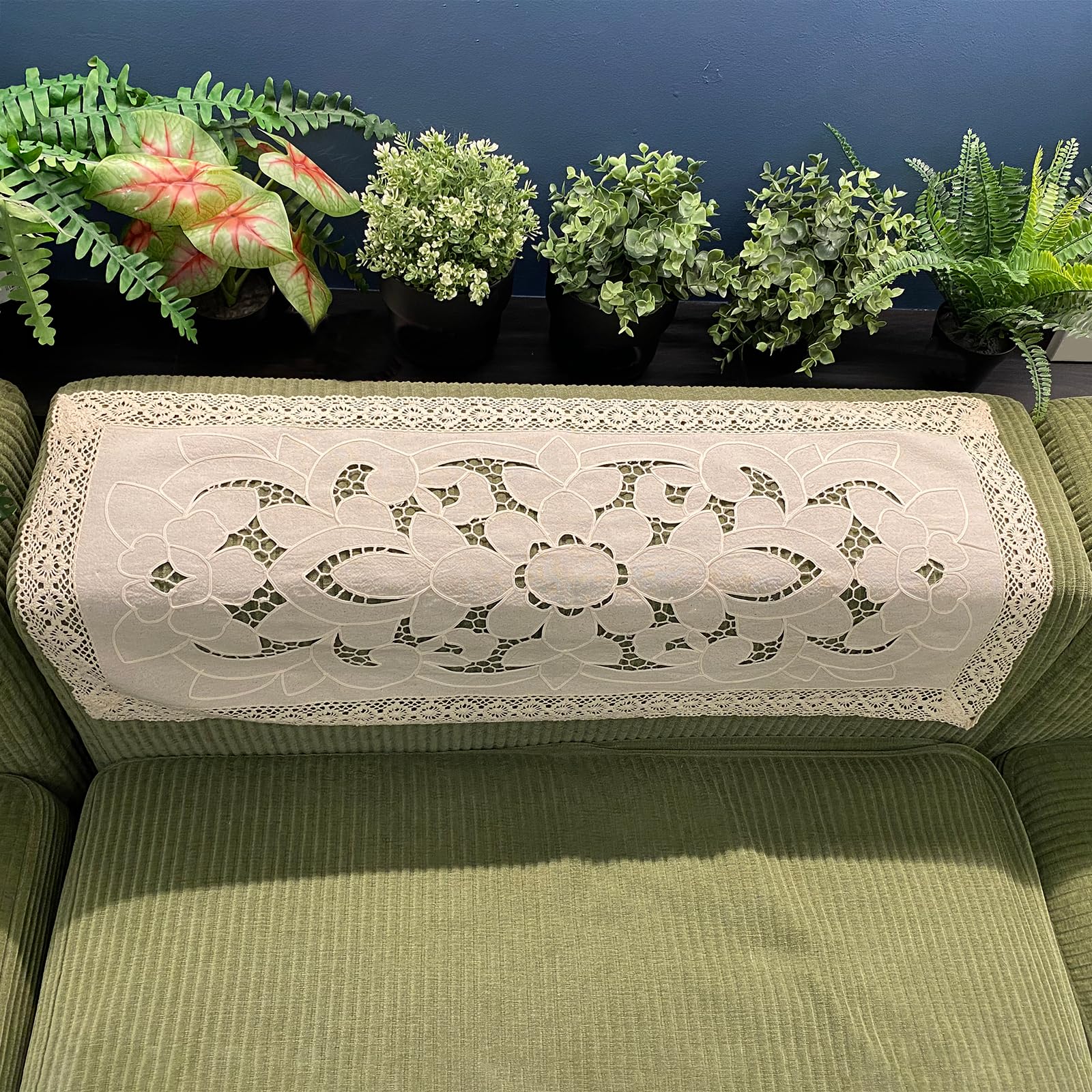 Handmade Cotton Crochet Lace Table Runner - 16x36 Inch Beige Peony Design for Coffee Tables, Dining Tables, Wedding Decor & Home Decor
