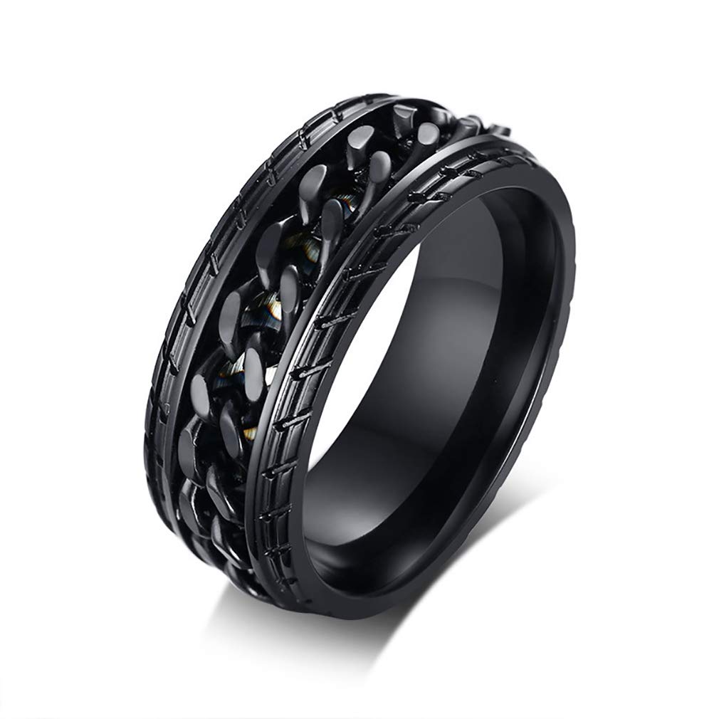EZSONA Men's Stainless Steel 8mm Grooved Edge Tire Pattern Spinner Ring for Men - Fashionable Chain Design Jewelry for Casual Wear, Gifts & Everyday Accessories