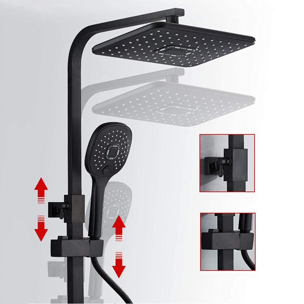 Black Thermostatic Shower Mixer Set with LED Screen Display & 10X30 cm Rain Shower Head - Chrome Bathroom Shower System with Sprayer & Shelf - Perfect for Modern Home Spa Experience