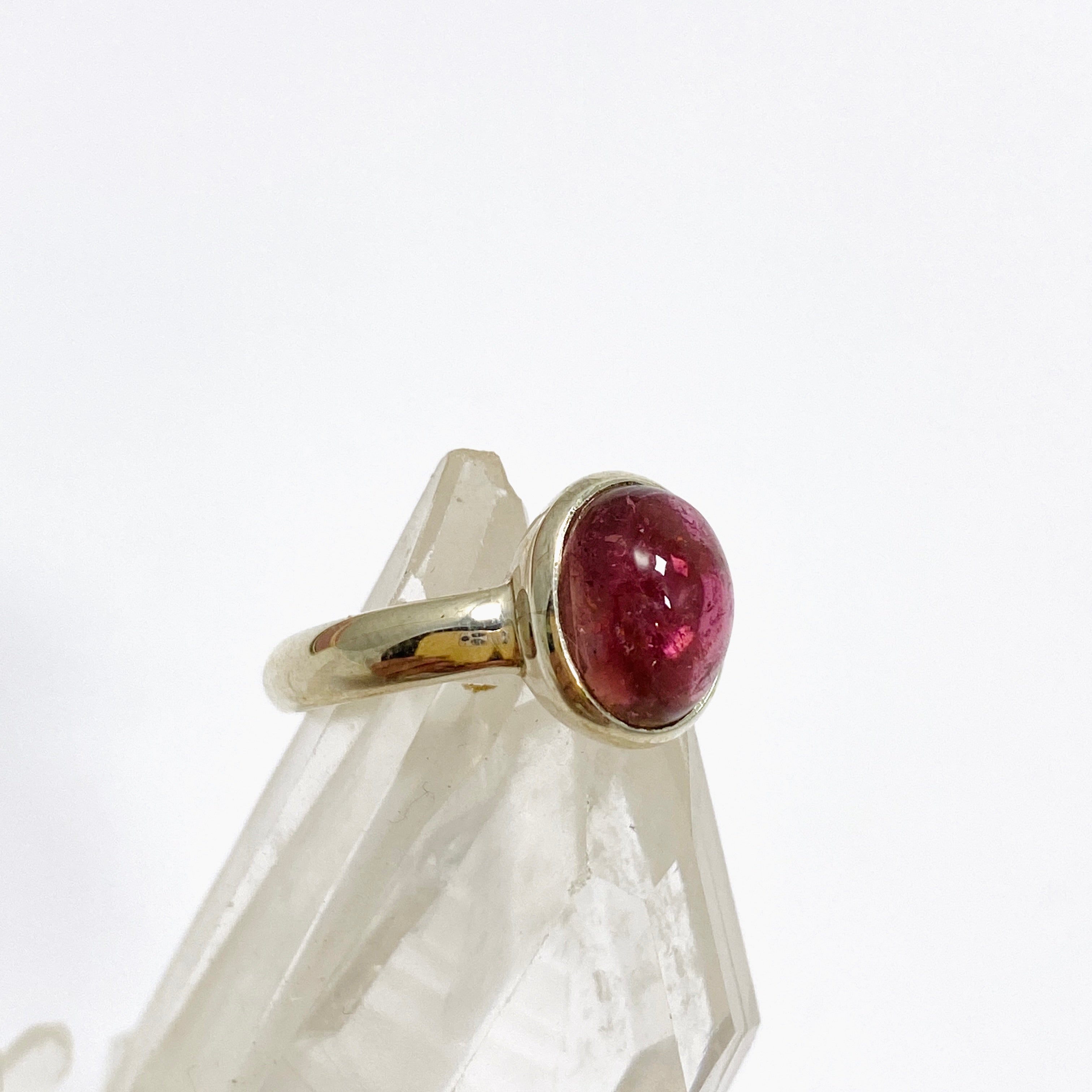 Pink Tourmaline Oval Cabochon Ring - Size 4.5 - PRGJ731 - Elegant Jewelry for Women, Perfect for Weddings, Anniversaries & Special Occasions