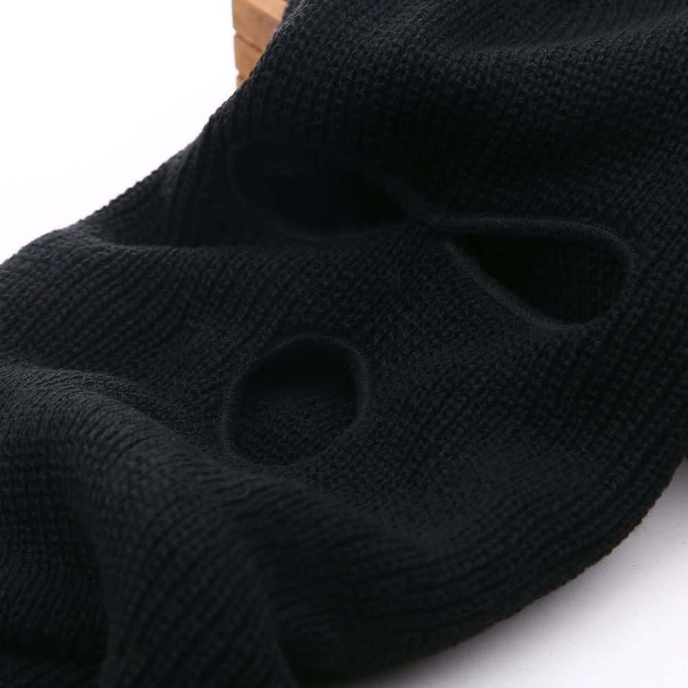 Men's 3 Hole Ski Mask - Winter Motorcycle Balaclava, Black Knit Face Shield Beanie for Snowboarding, Skiing & Outdoor Activities