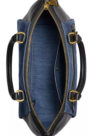 Coach Denim & Leather Blocked Elise Satchel Crossbody Bag for Women - Stylish Designer Handbag for Work, Travel & Everyday Use