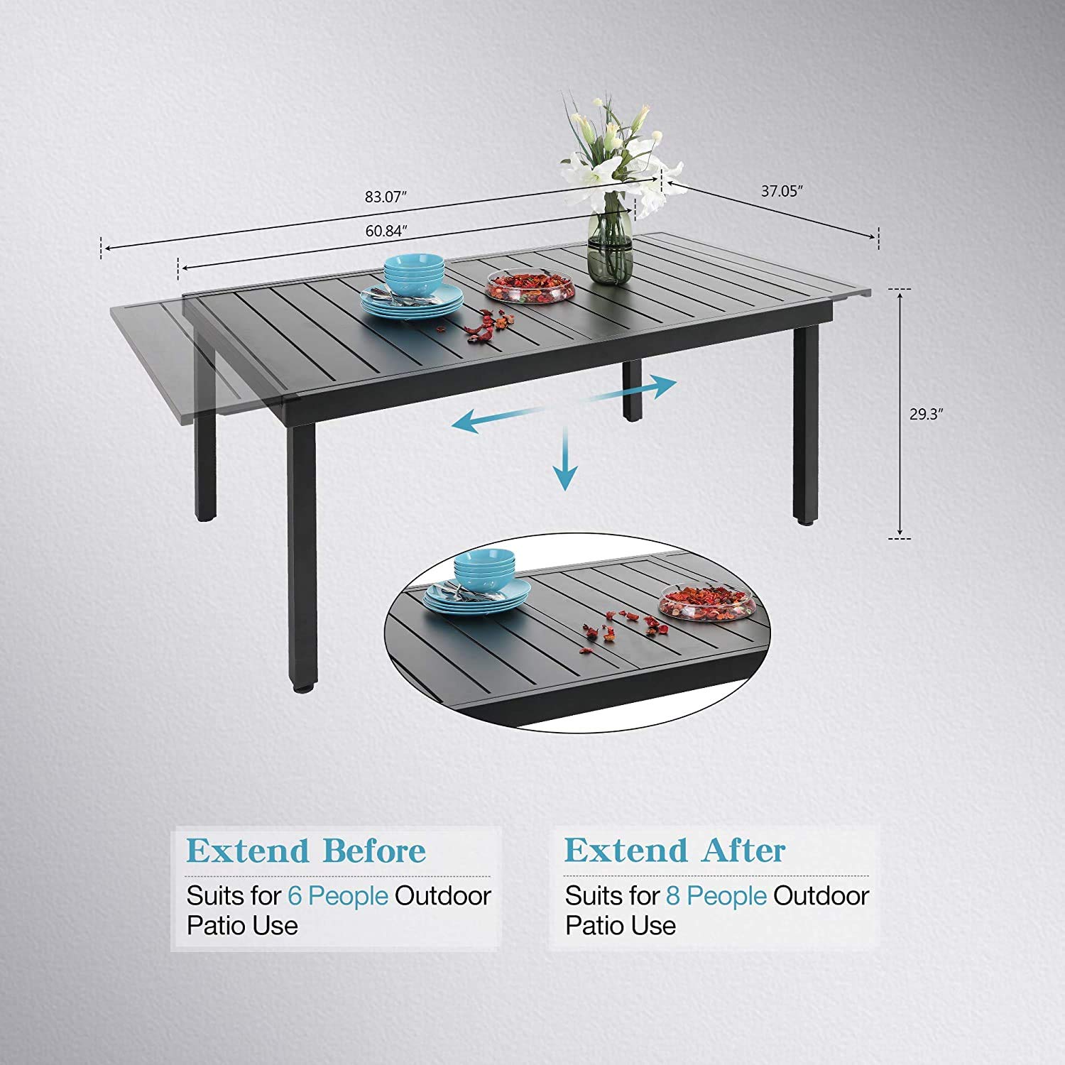 PHI VILLA 7-Piece Outdoor Dining Set with Extendable Table & 6 Heavy-Duty Patio Chairs (300 lb Capacity) - Perfect for Backyard, Garden, Patio & Bistro Outdoor Entertaining