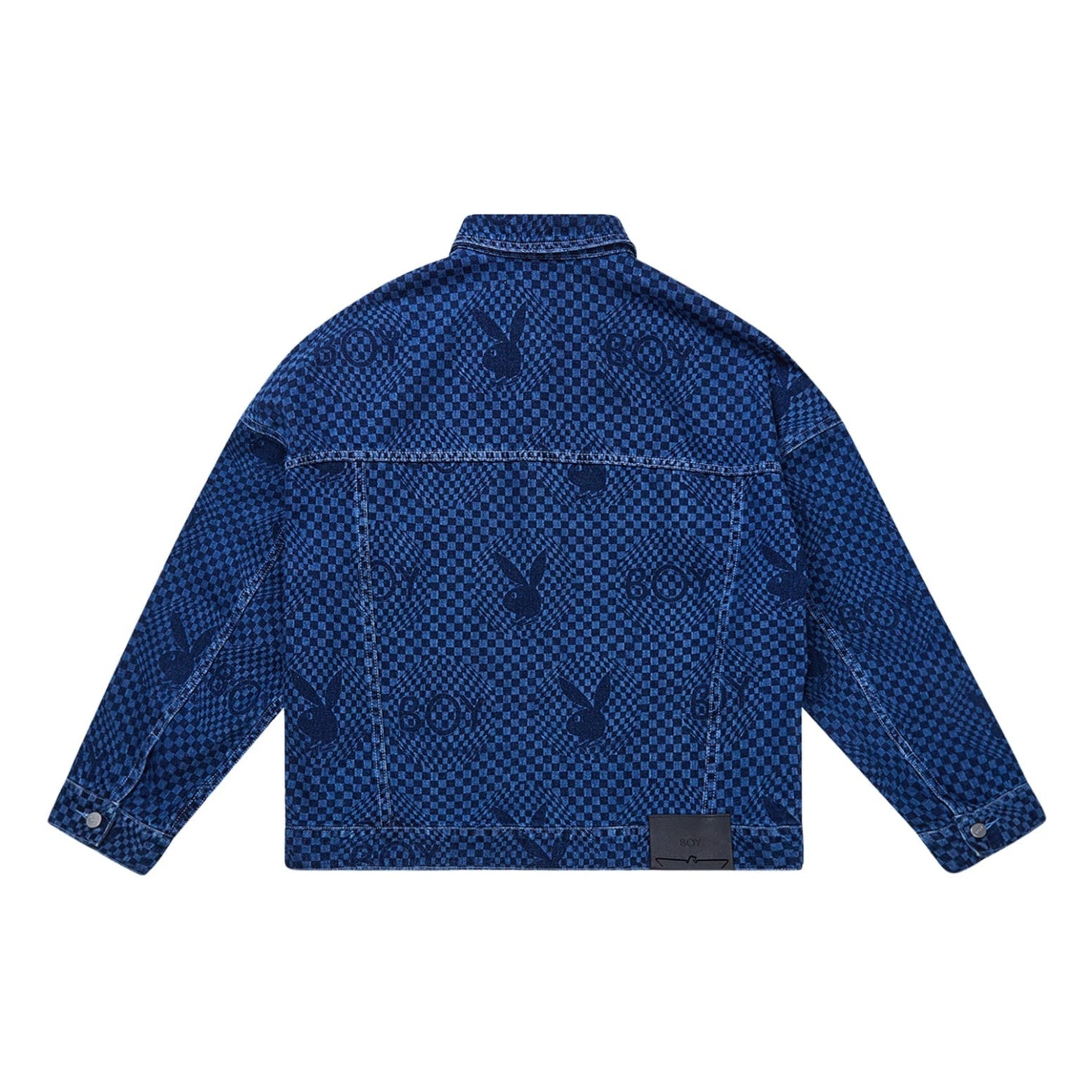 Playboy X Boy Checkerboard Denim Jacket for Men - Stylish Vintage Denim Coat with Checkered Pattern - Perfect for Casual Outfits, Streetwear & Fall Fashion