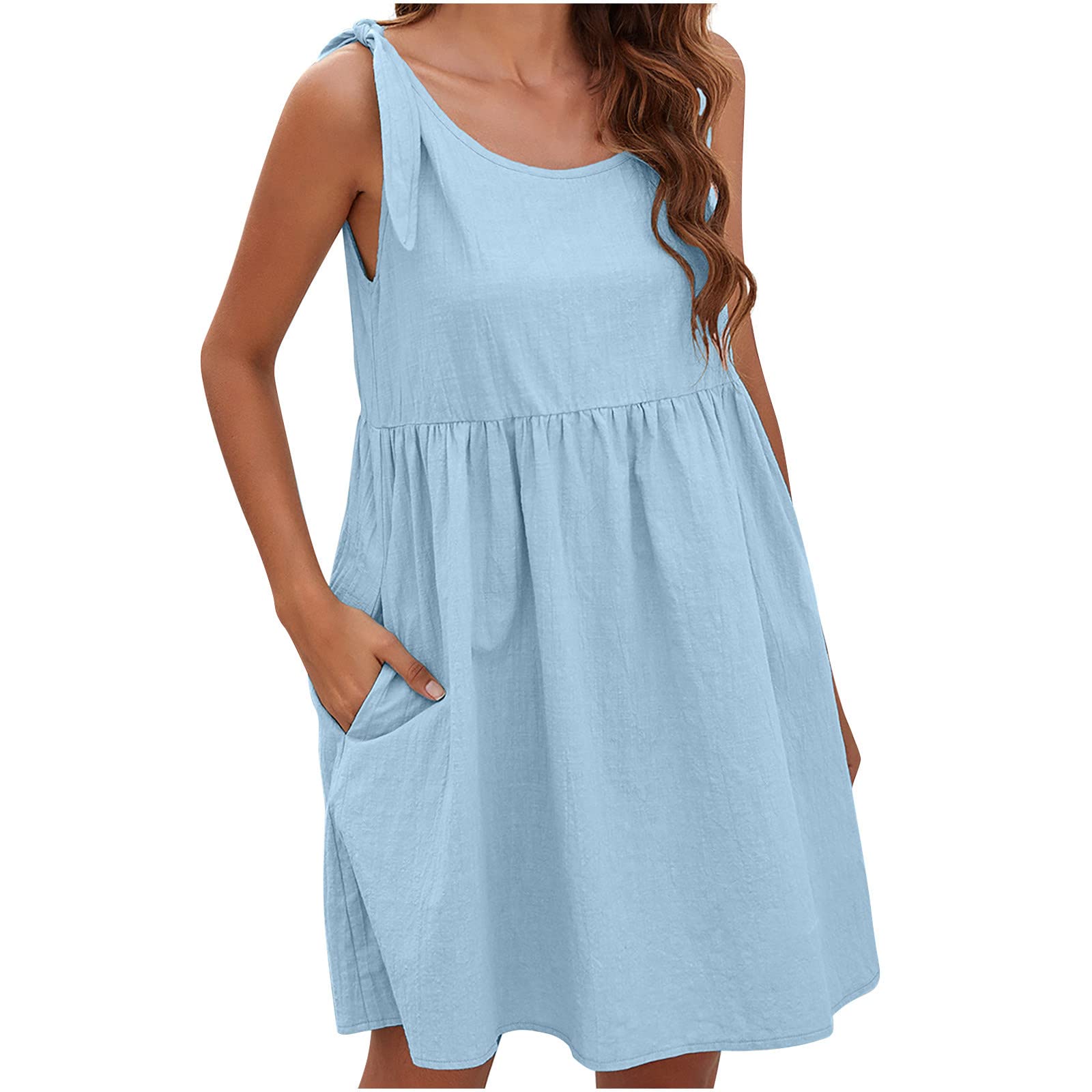 **2023 Women's Summer Casual Cotton Linen Bandage Dress - Flowy Doll Skirt for Beach, Vacation & Everyday Wear**