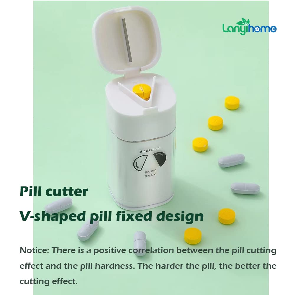 5-in-1 Pill Crusher & Cutter - Medicine Grinder, Tablet Splitter with 2 Storage Containers & Cleaning Brush - Perfect for Travel, Nursing Homes, and Daily Medication Management (White)