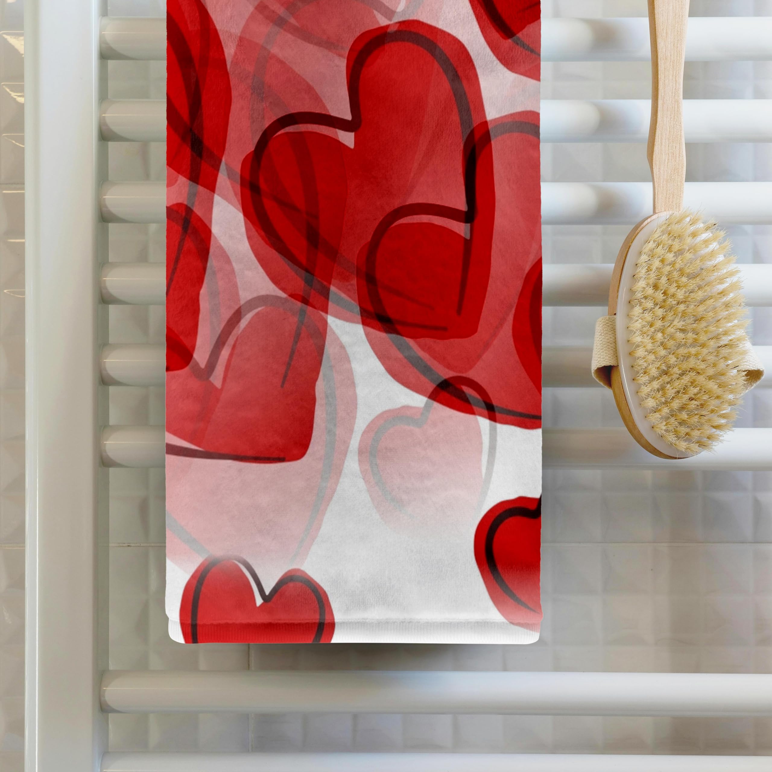 3D Rose 22x30 Inch Bath Hand Pool Towel - Valentine's Day Gift with Red Hearts Design - Soft Absorbent Towel for Spa, Beach, and Swimming Pool Use