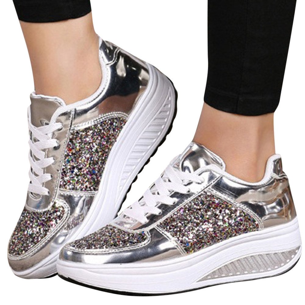 Sparkly Sequins Women's Sneakers - Fashion Wedge Sports Shoes for Ladies & Girls | Perfect for Casual Wear, Gym, and Night Out
