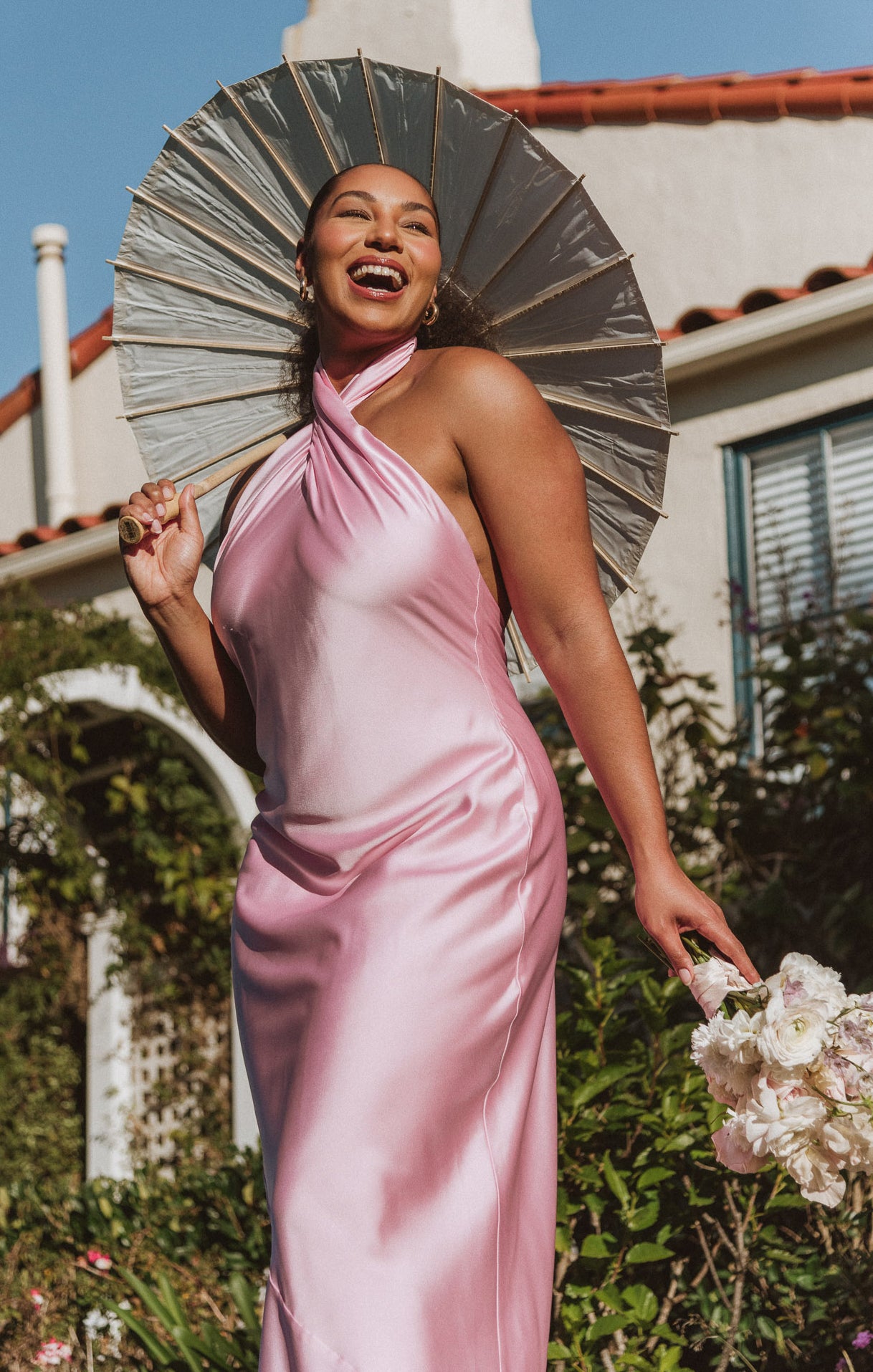 Luxury Light Pink Satin Jasmine Halter Maxi Dress for Women - Elegant Evening Gown for Weddings, Parties & Special Occasions