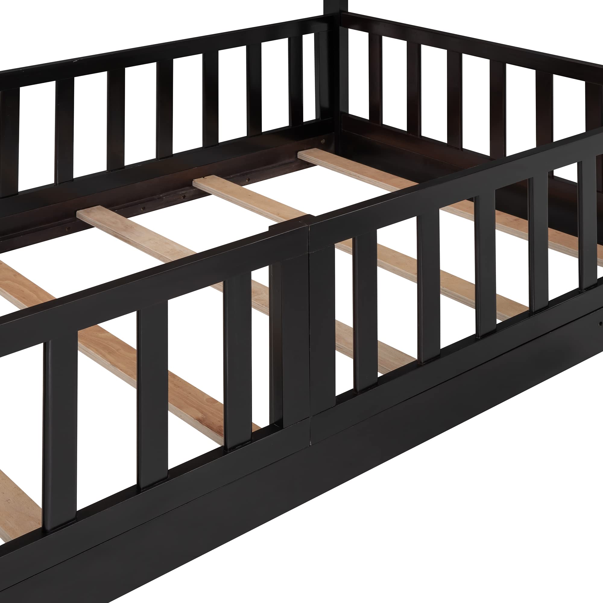 Harper & Bright Designs Twin Over Twin Low Bunk Bed with Slide - Solid Wood Kids Bunk Bed for Boys & Girls, No Box Spring Needed, Espresso Finish - Perfect for Small Bedrooms, Shared Kids Rooms & Sleepovers