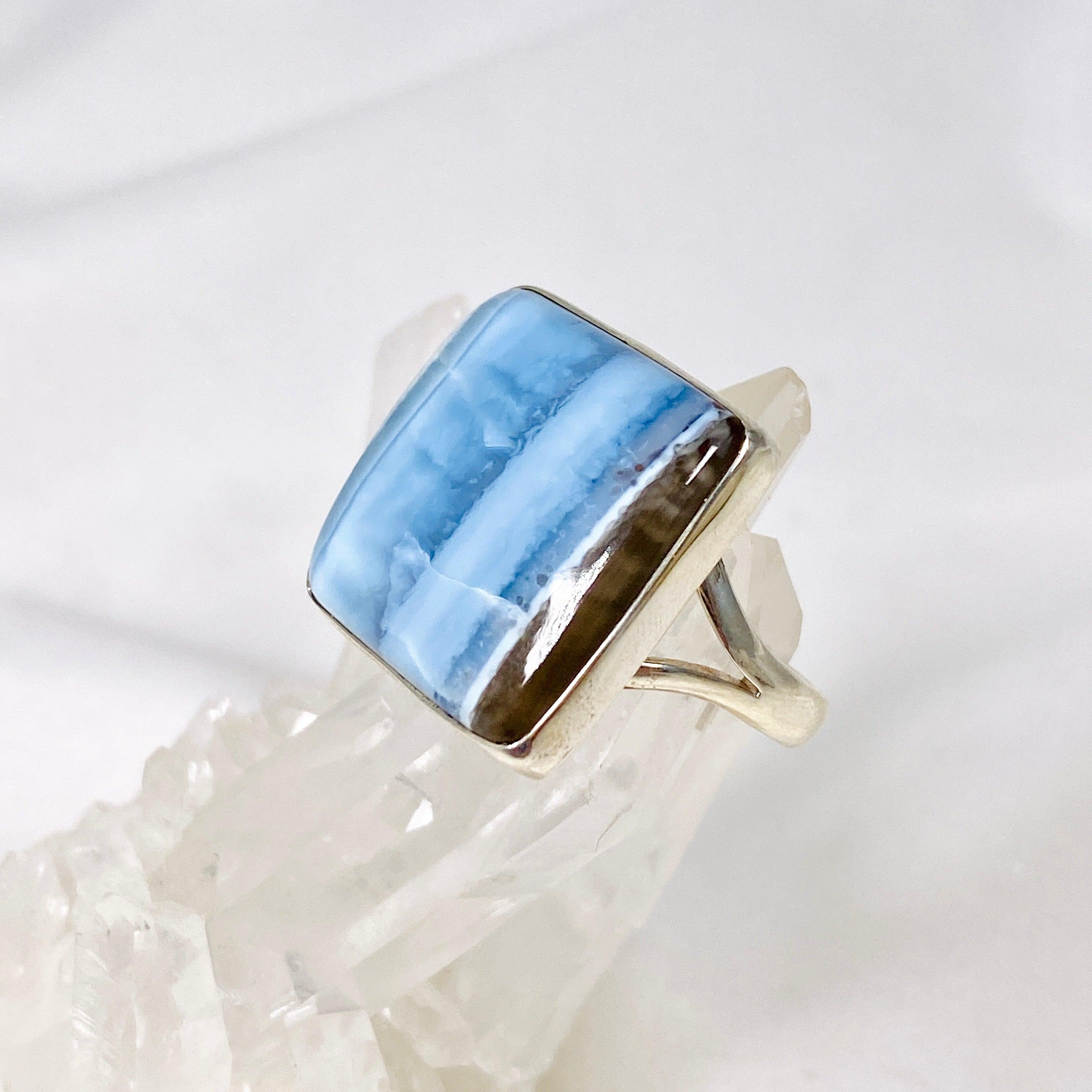 Owyhee Blue Opal Square Ring Size 11 - Handmade Sterling Silver Jewelry for Women, Unique Gemstone Gift for Her - Perfect for Weddings, Anniversaries & Special Occasions