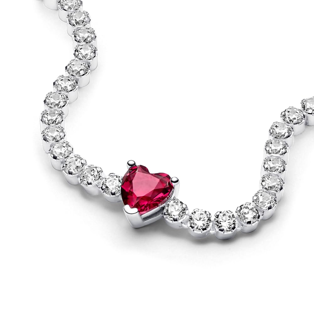 PANDORA Red Sparkling Heart Tennis Bracelet for Women - Sterling Silver with Man-Made Crystals - Elegant Valentine's Day Gift for Her with Gift Box - Perfect for Anniversaries, Date Nights & Special Occasions