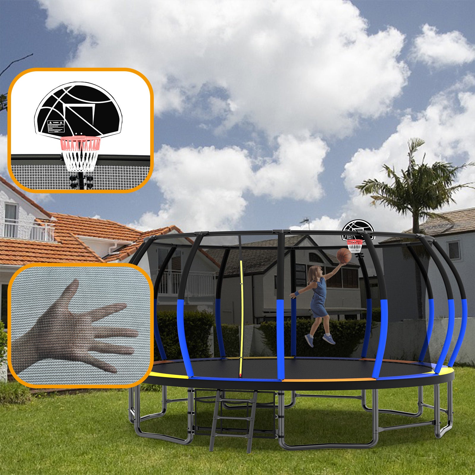 16FT Trampoline with Safety Enclosure - ASTM Approved Outdoor Trampoline for Kids with Ladder & Anti-Rust Coating | Perfect for Backyard Fun, Exercise, and Family Outdoor Activities