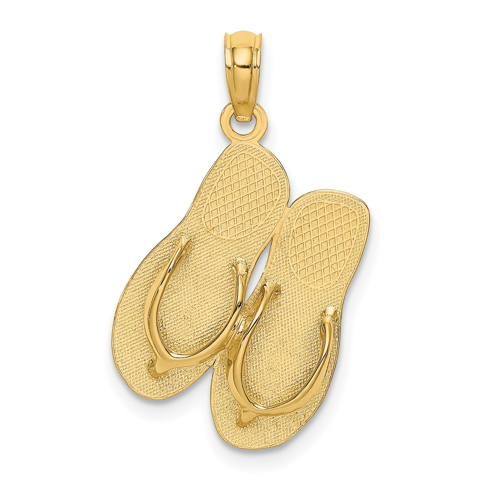 14K Solid Yellow Gold Sea Isle Double Hawaiian Flip Flop Necklace - Beach Sandals Pendant Charm for Women - Perfect for Summer Vacation, Ocean Getaway, and Tropical Jewelry Gifts