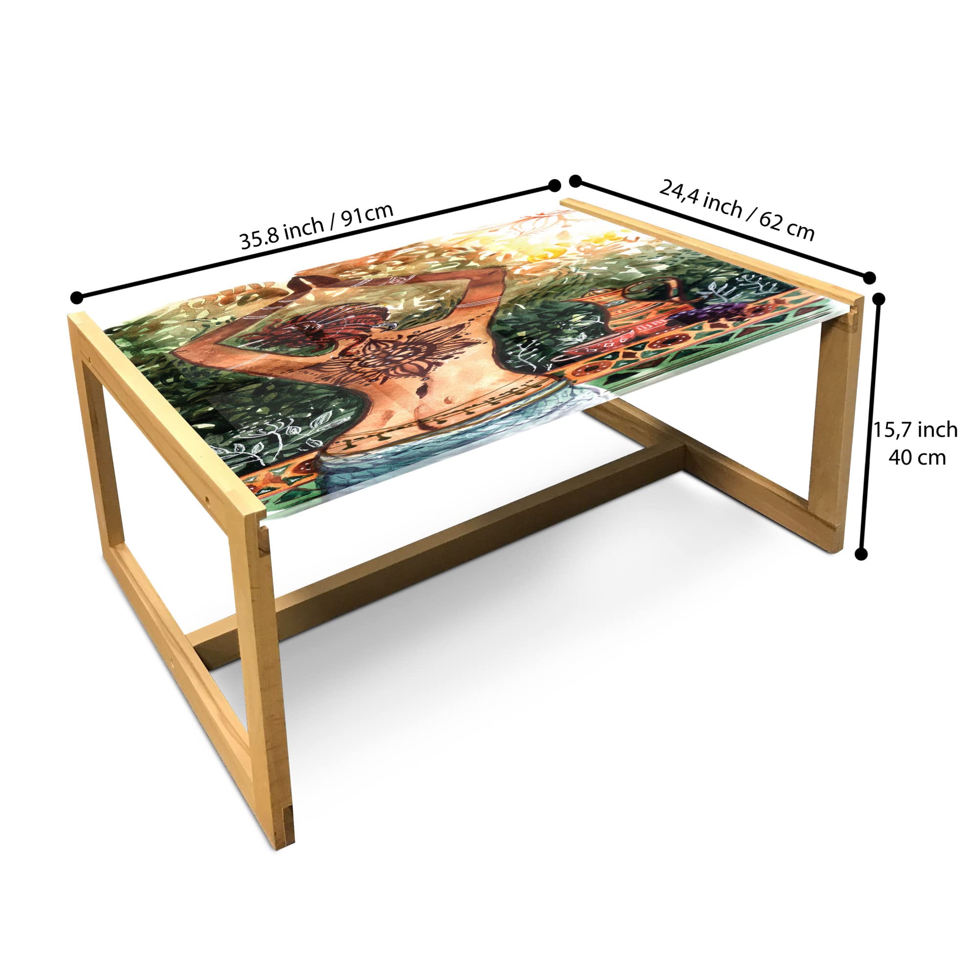 Bohemian Yoga Coffee Table - Acrylic Glass & Wood Frame for Office & Dorm Decor