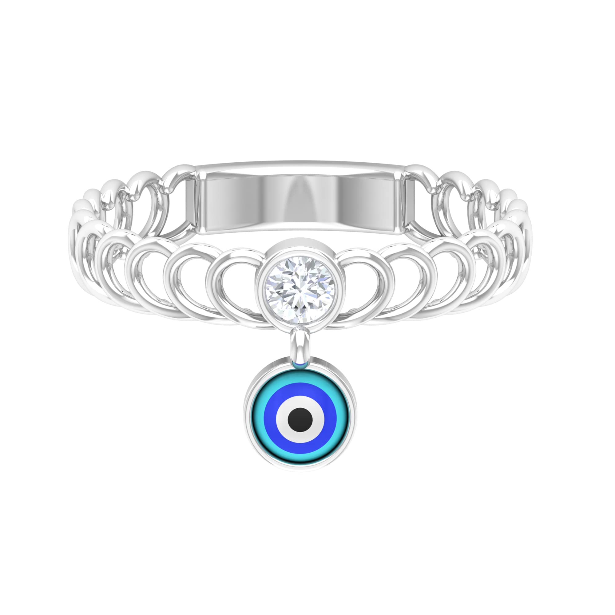 14K Solid Gold Openwork Diamond Band Ring for Women - Elegant Cutwork & Bezel Set Evil Eye Design - Perfect for Weddings, Anniversaries & Everyday Luxury Jewelry