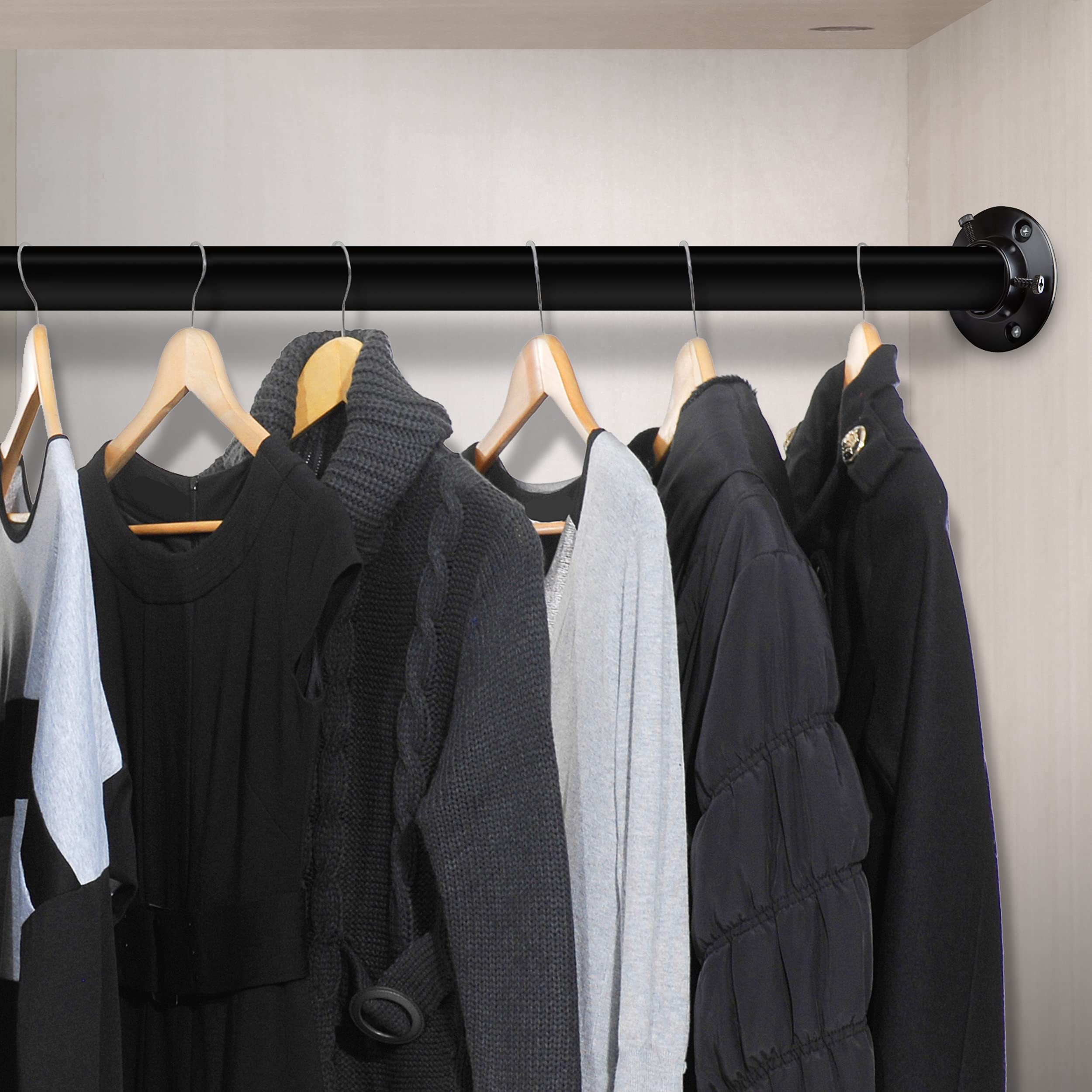 Rod Desyne 1 Inch Adjustable Closet Rod and Socket Set - 28 to 48 Inches - Black - Perfect for Bedroom Closets, Walk-in Closets, and Storage Organization