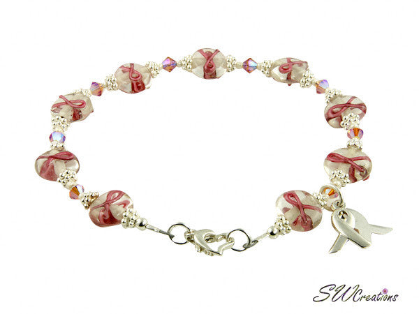 Pink Topaz Beaded Bracelet - Handmade Lampwork Bali Beads - Breast Cancer Awareness Jewelry - Perfect for Fundraising, Gifts & Everyday Wear